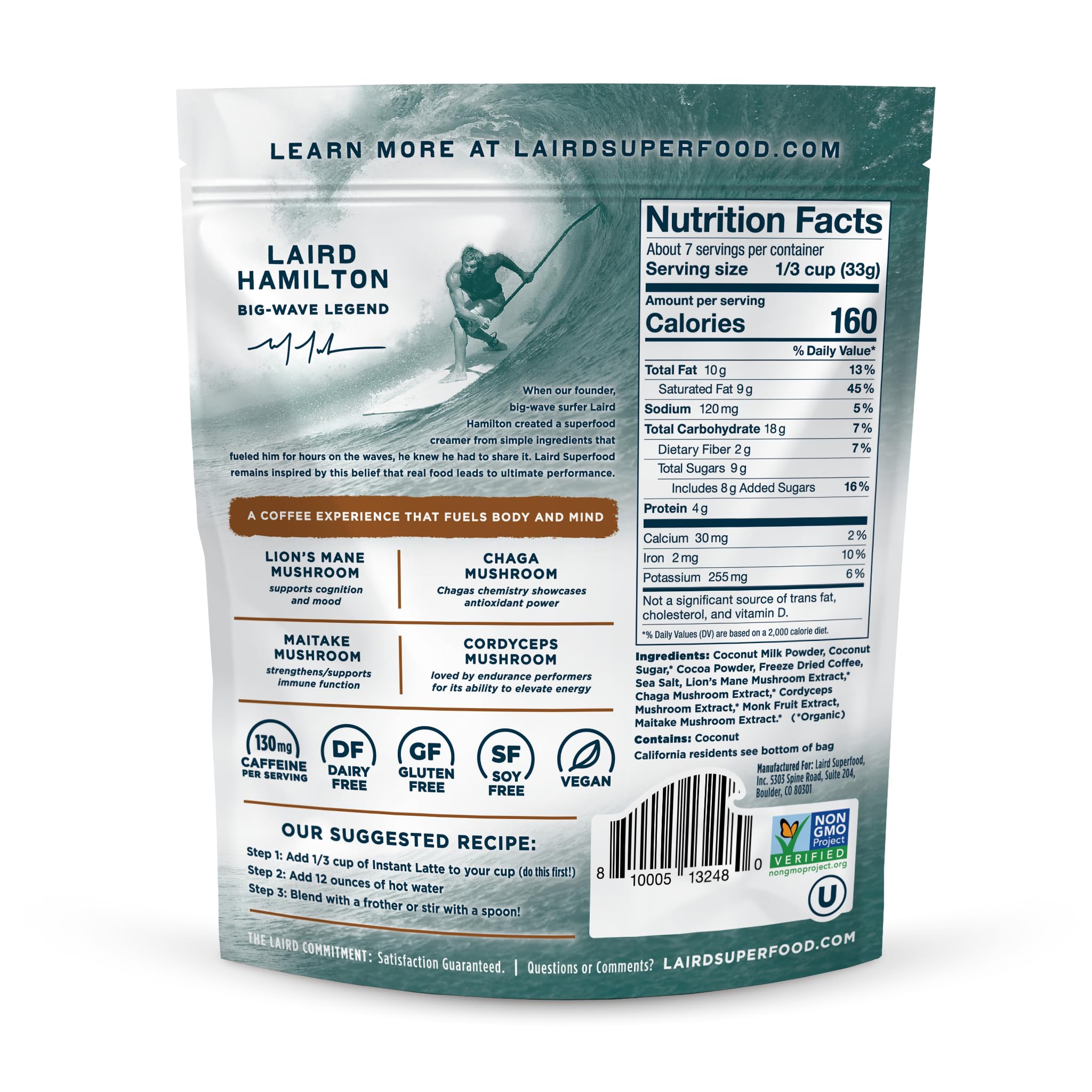 Foto 2 | Moca Con Leche Instantánea Laird Superfood Con Adaptógenos  Bolsa De 250 Ml - Venta Internacional.