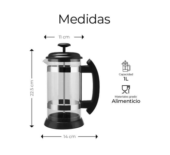 Foto 2 | Cafetera Prensa Francesa De Acero Inoxidable Y Vidrio 1 Lt