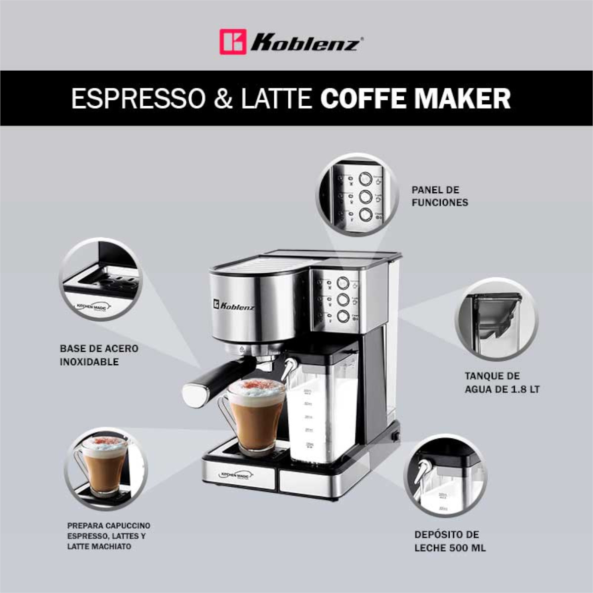 Foto 5 | Cafetera Espresso y Latte Koblenz CKM-1350 Gris 15 Bares de Presión