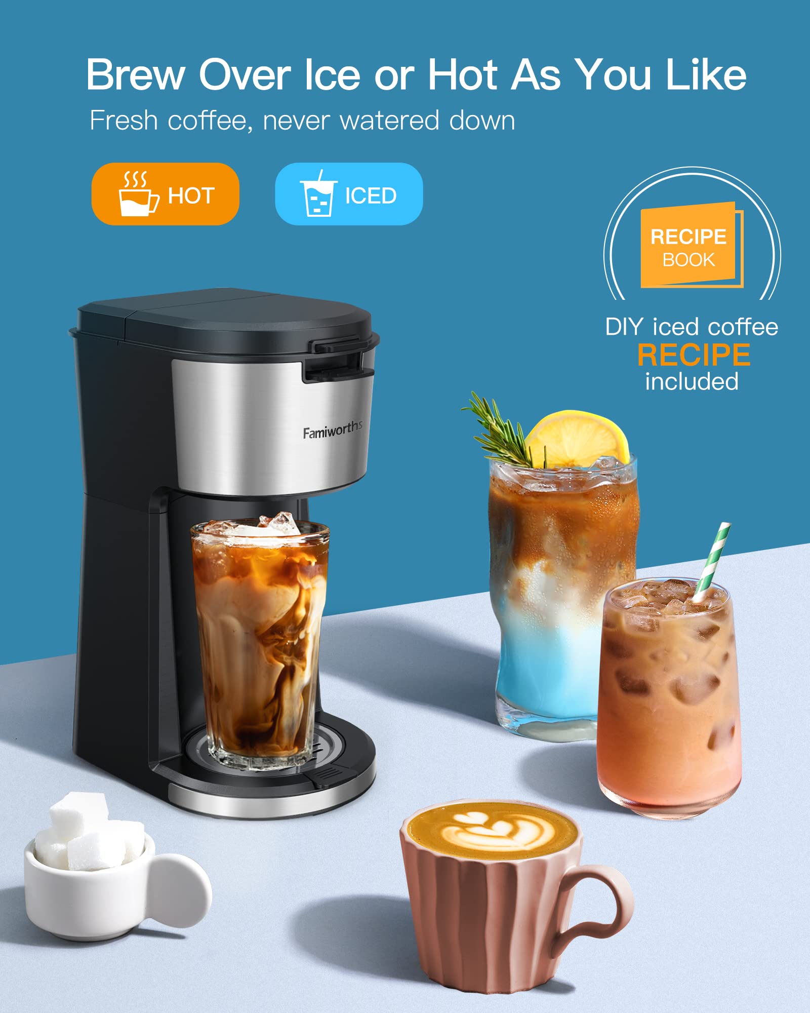 Foto 3 pulgar | Cafetera Famiworths Iced Hot de Una Sola Porción K Cup Molida - Venta Internacional