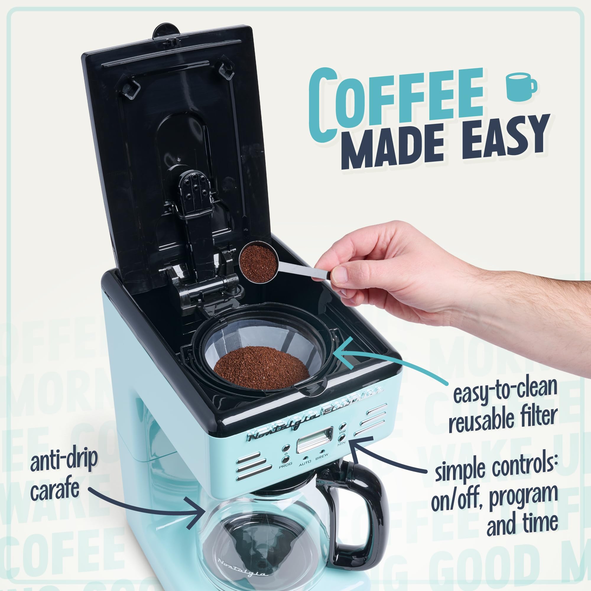 Foto 5 pulgar | Cafetera Nostalgia Retro 12 Tazas Led Programable Aqua - Venta Internacional