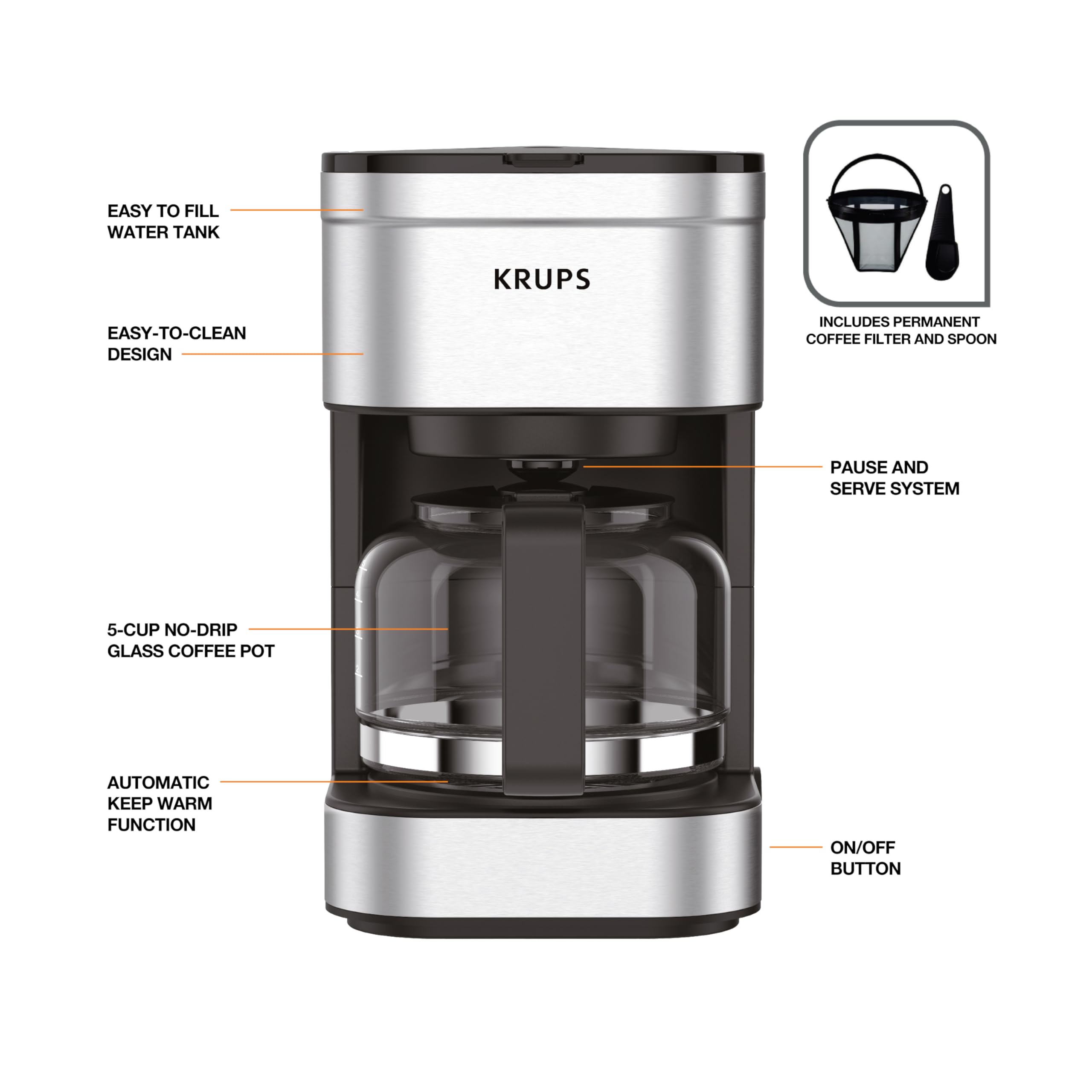 Foto 7 pulgar | Cafetera Krups Simply Brew Compact de Acero Inoxidable para 5 Tazas - Venta Internacional