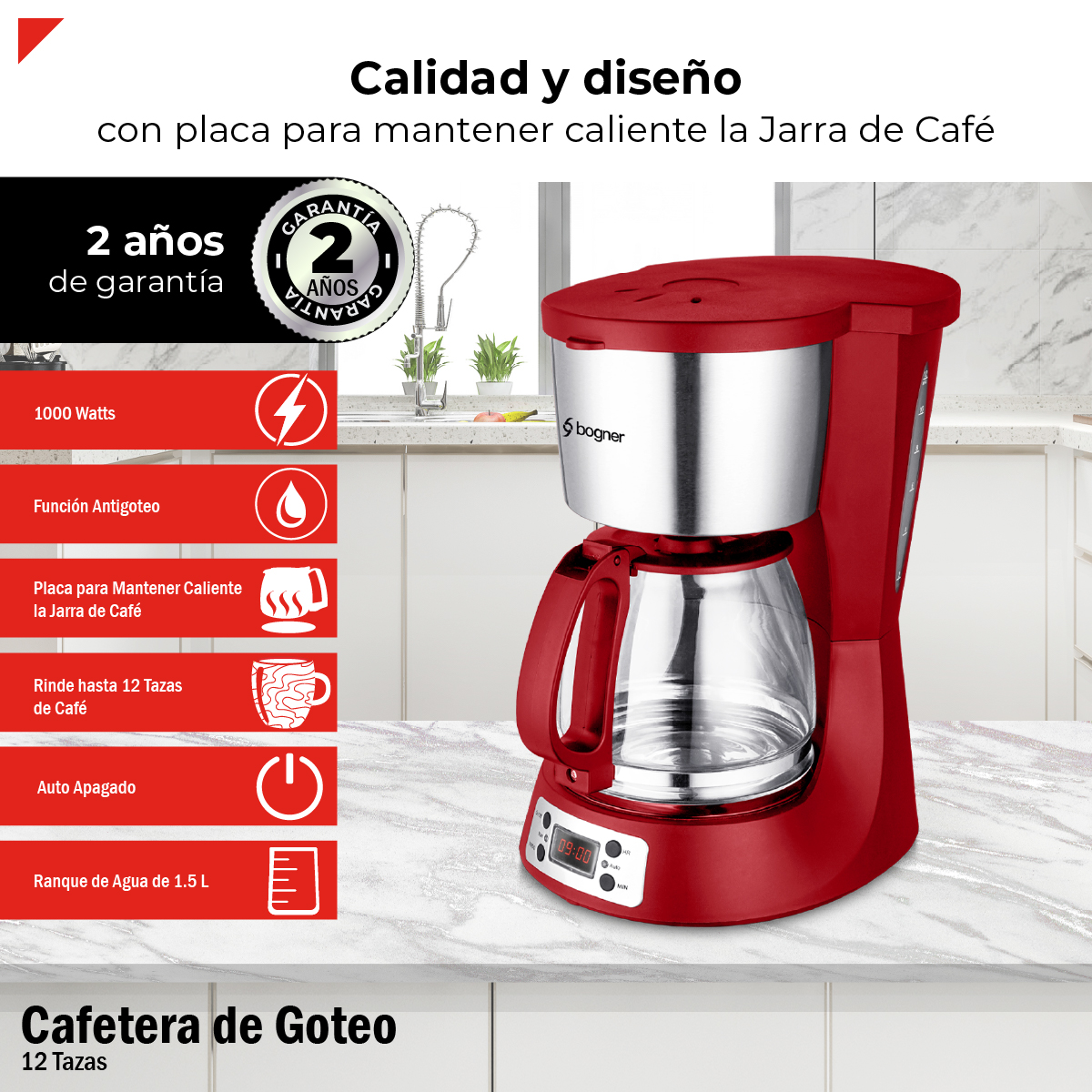 Foto 4 pulgar | Bogner Cafetera Digital De Goteo Capacidad Para 12 Tazas Bdcm12r
