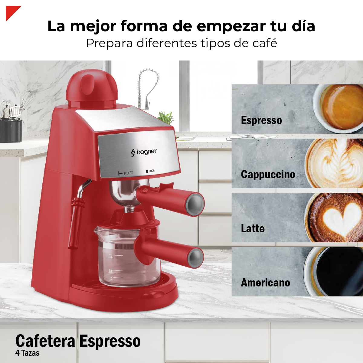 Foto 3 pulgar | Bogner Cafetera Para Espresso Capacidad De 4 Tazas Con Espumador Bcm35r