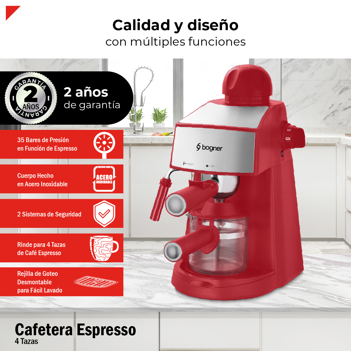 Foto 4 pulgar | Bogner Cafetera Para Espresso Capacidad De 4 Tazas Con Espumador Bcm35r