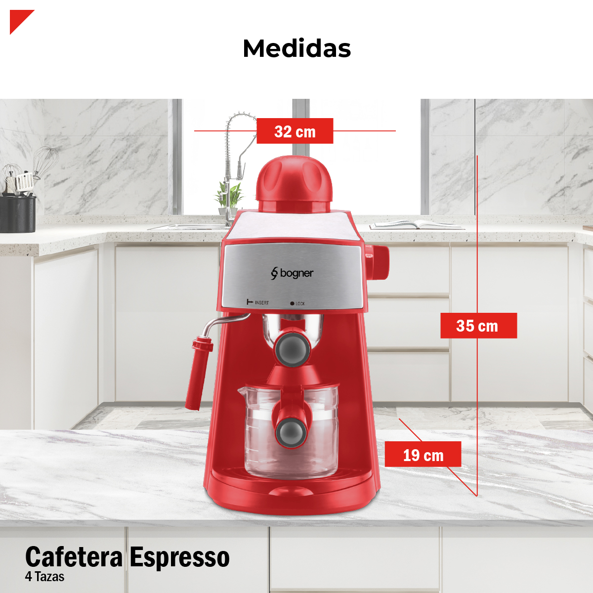 Foto 5 pulgar | Bogner Cafetera Para Espresso Capacidad De 4 Tazas Con Espumador Bcm35r