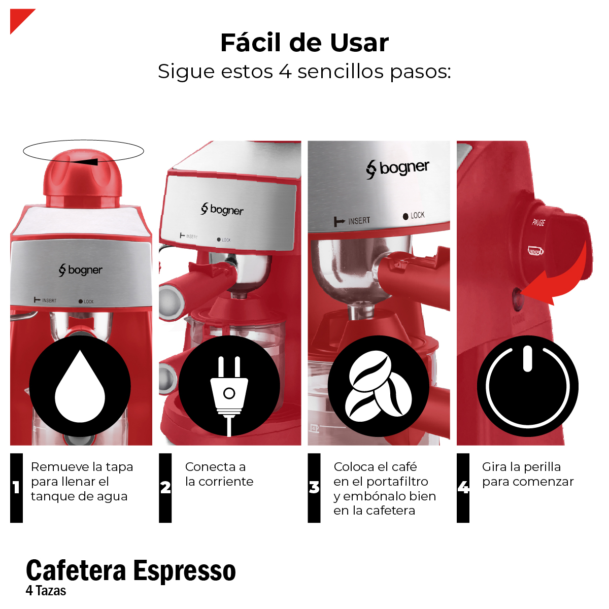 Foto 6 pulgar | Bogner Cafetera Para Espresso Capacidad De 4 Tazas Con Espumador Bcm35r