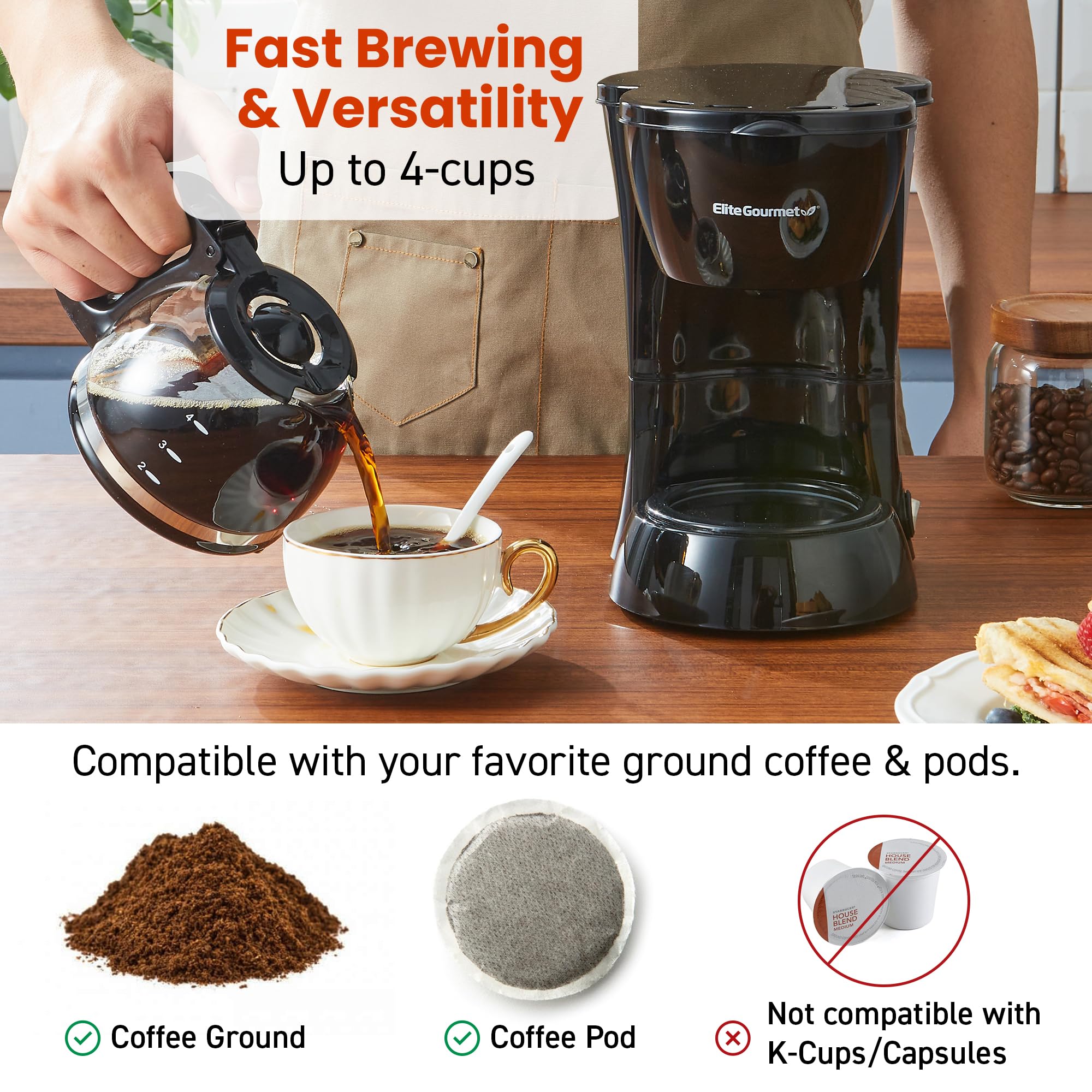 Foto 6 pulgar | Cafetera Elite Gourmet Ehc4128 Para 4 Tazas Brew & Drip  Color Negro - Venta Internacional.