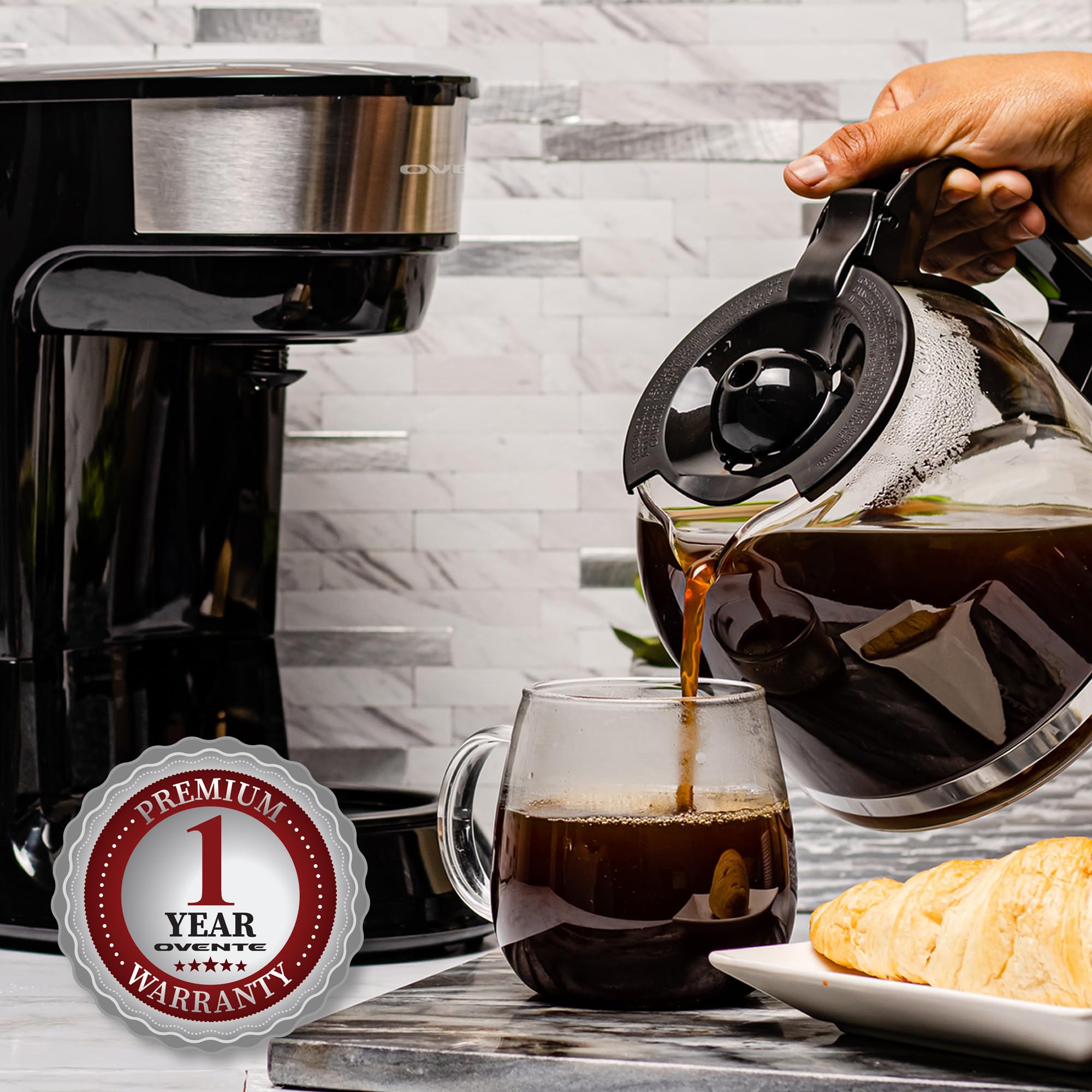Foto 7 | Cafetera De Goteo Ovente Cm412b  1 8 L  12 Tazas  Con Jarra De Vidrio - Venta Internacional.