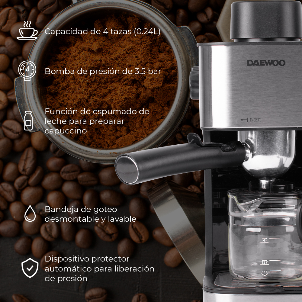 Foto 5 pulgar | Cafetera Daewoo DES-485 color Plata Máquina para Espresso o Capuchino