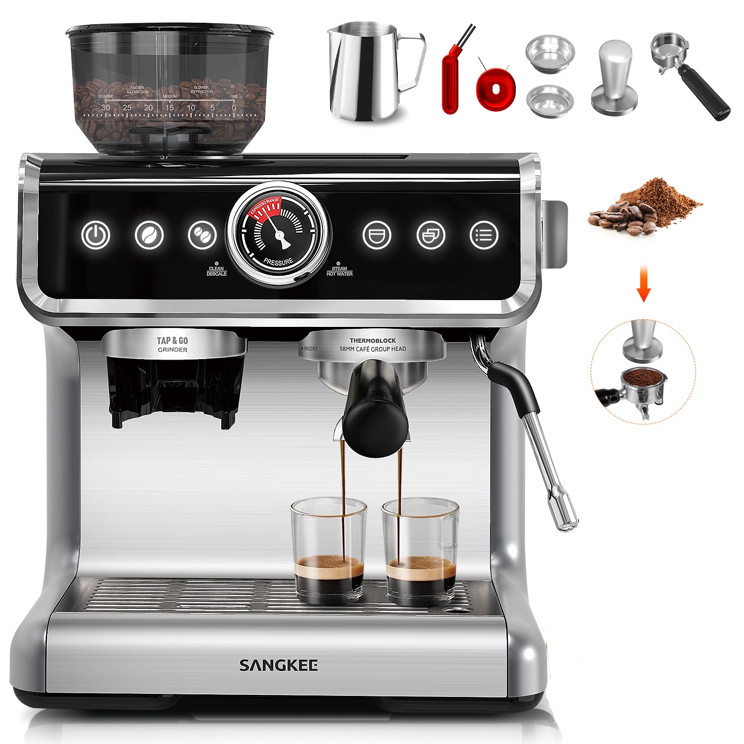 Máquina de Espresso Sangkee  K10161 Con Pantalla Táctil