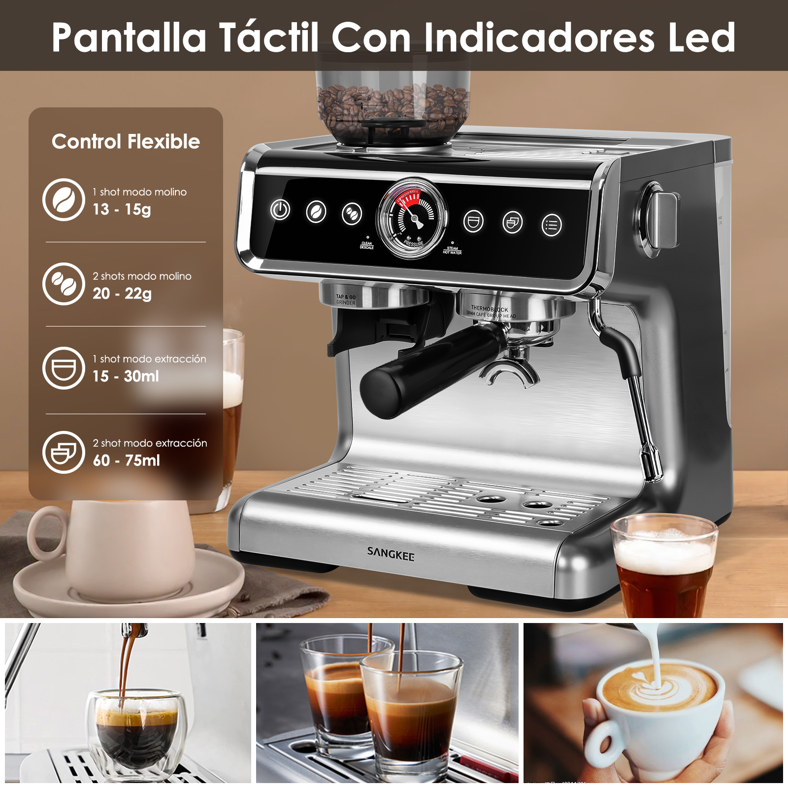 Foto 3 pulgar | Máquina de Espresso Sangkee  K10161 Con Pantalla Táctil