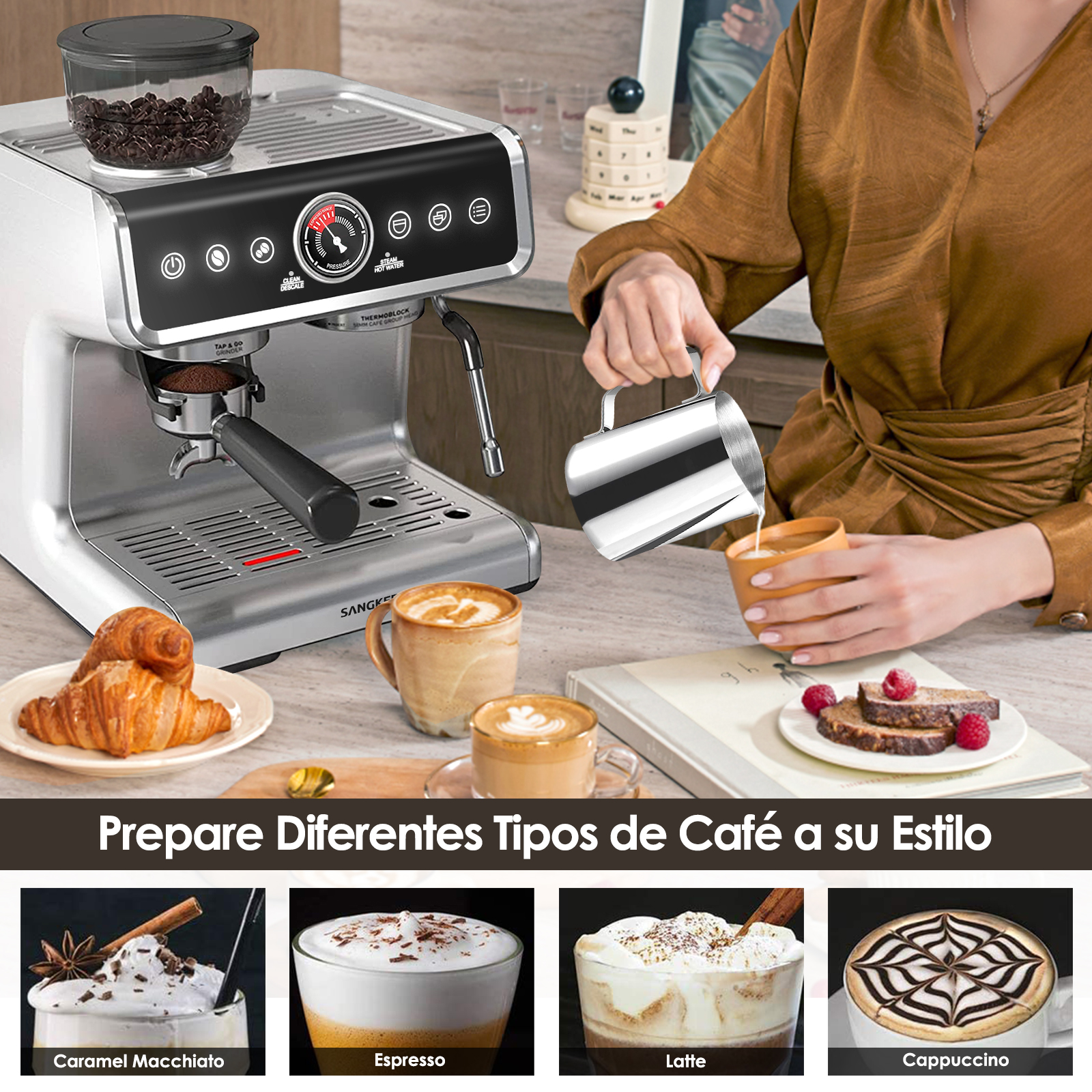 Foto 5 pulgar | Máquina de Espresso Sangkee  K10161 Con Pantalla Táctil