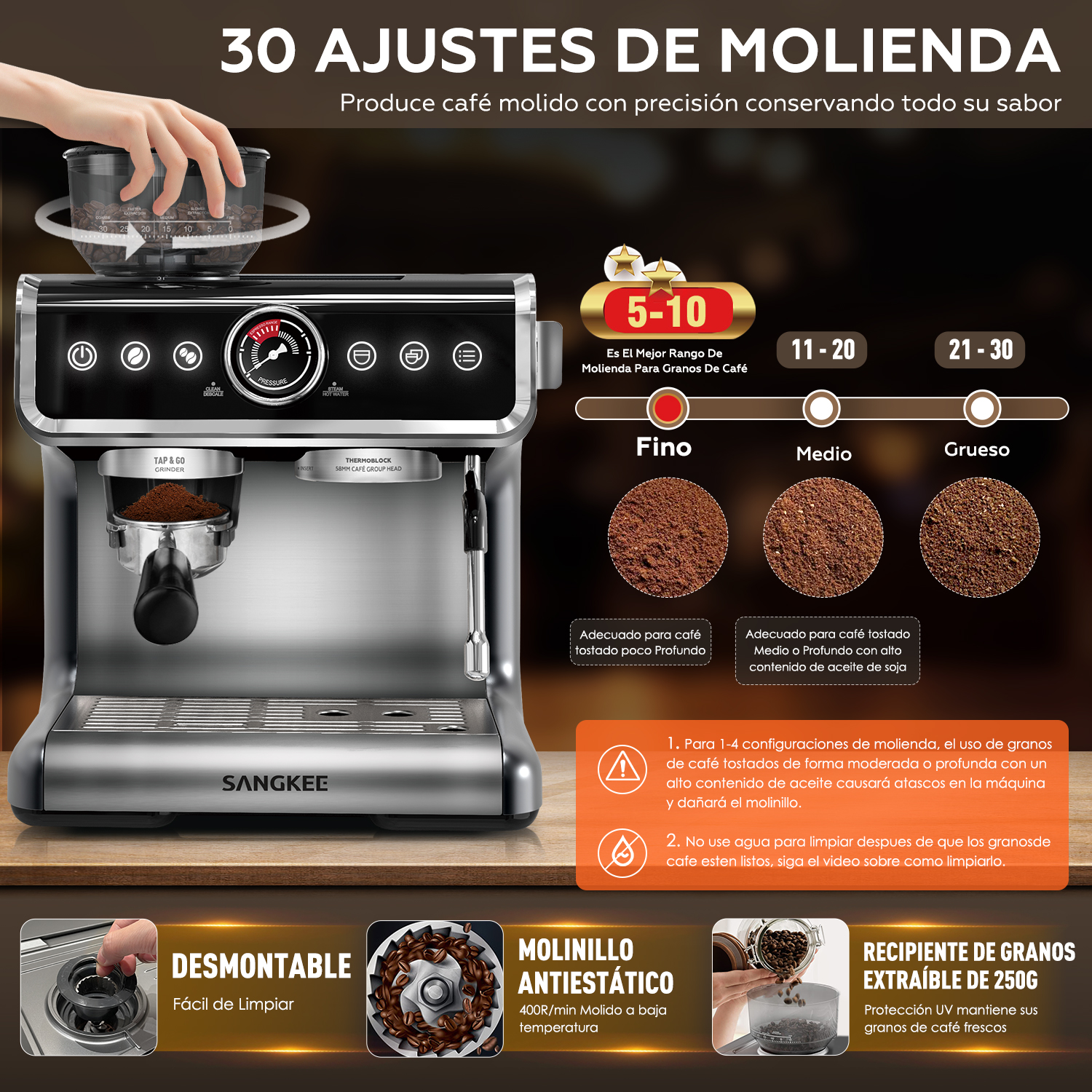 Foto 6 pulgar | Máquina de Espresso Sangkee  K10161 Con Pantalla Táctil