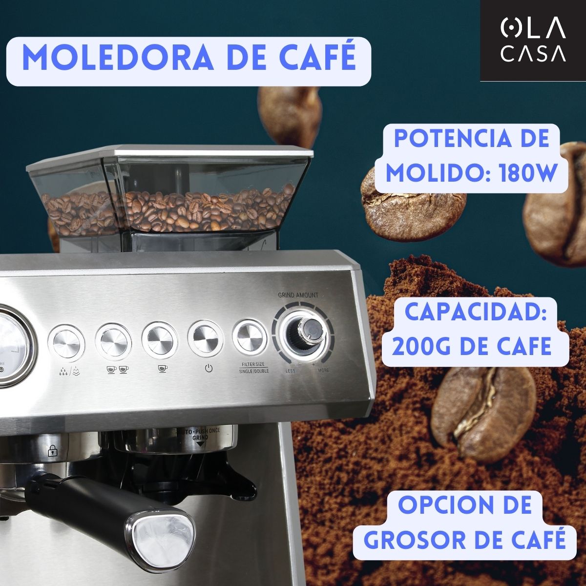 Foto 4 pulgar | Cafetera Espresso Ola Casa OC-CAMOGR01SL Con Moledor De Café