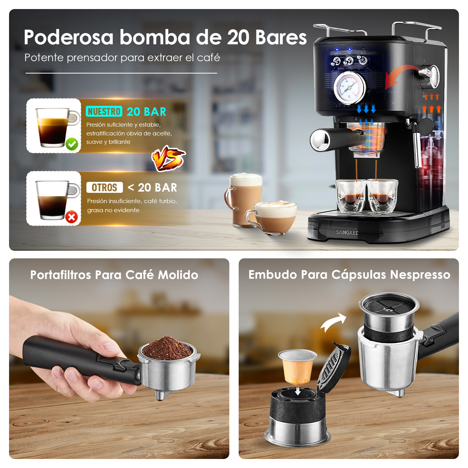 Foto 4 pulgar | Máquina de Café Expresso Sangkee Negra