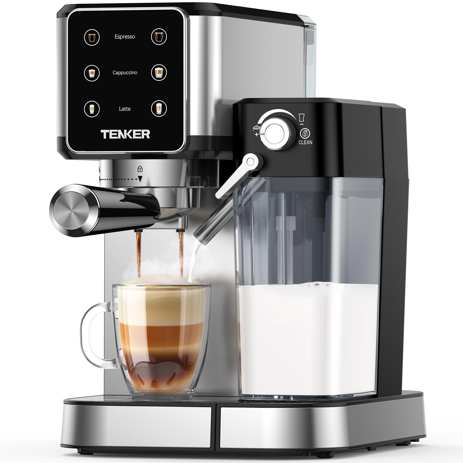 Máquina De Café Espresso Tenker 20 Bar Con Espumador De Leche 1350 W Plateada - Venta Internacional.