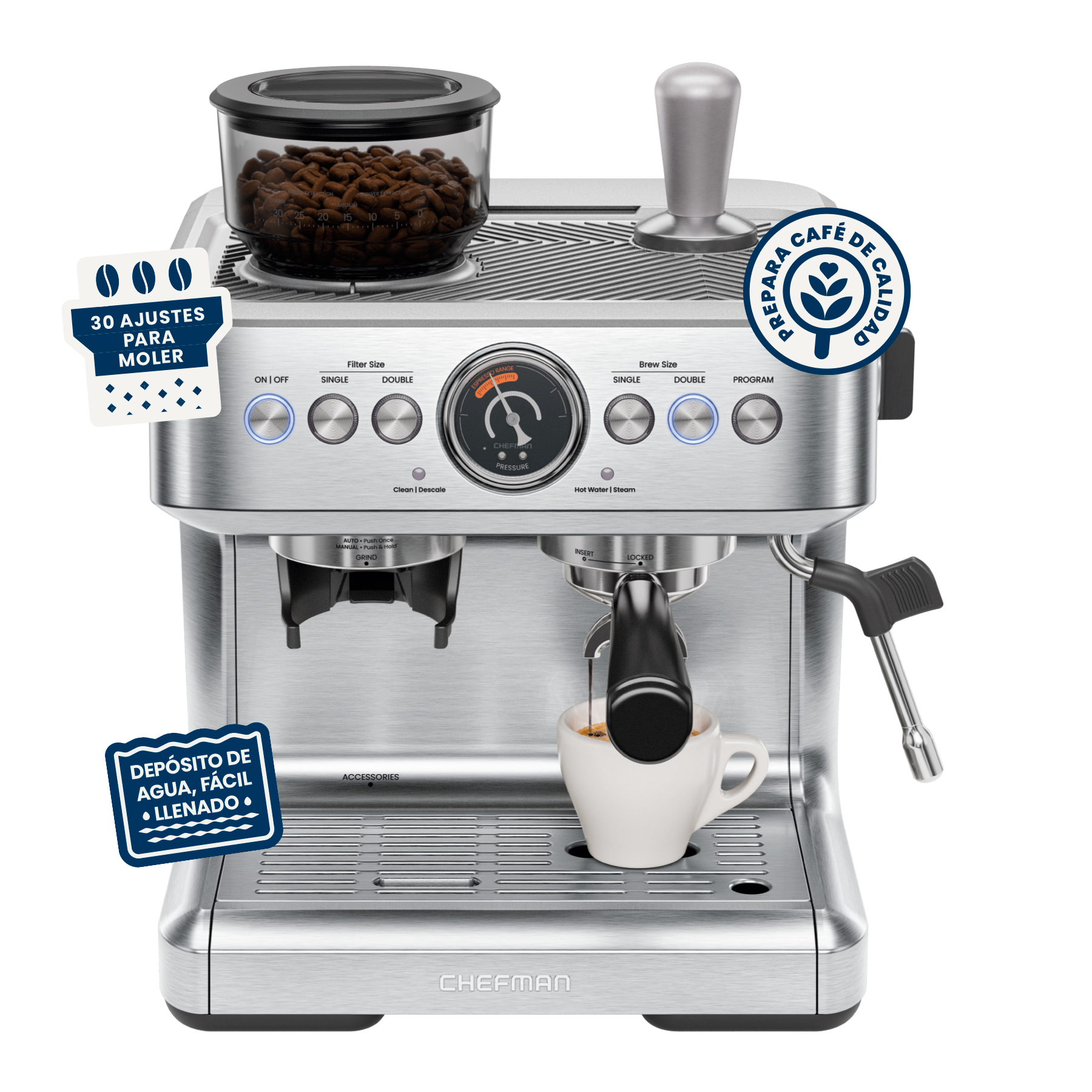 Foto 2 pulgar | Chefman - Máquina De Espresso Con Molino