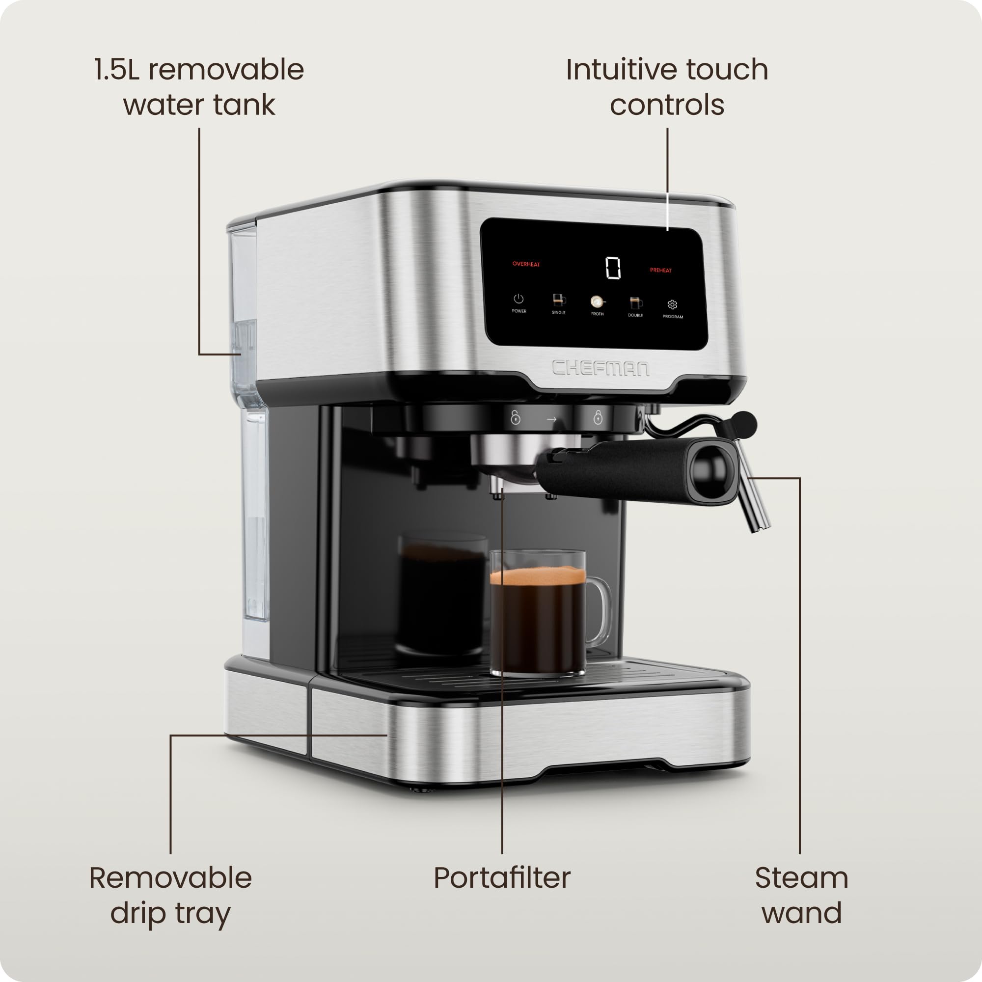 Foto 7 pulgar | Máquina De Café Espresso Chefman Craftbrew De 15 Barras Con Varilla De Vapor De 1,8 L - Venta Internacional.