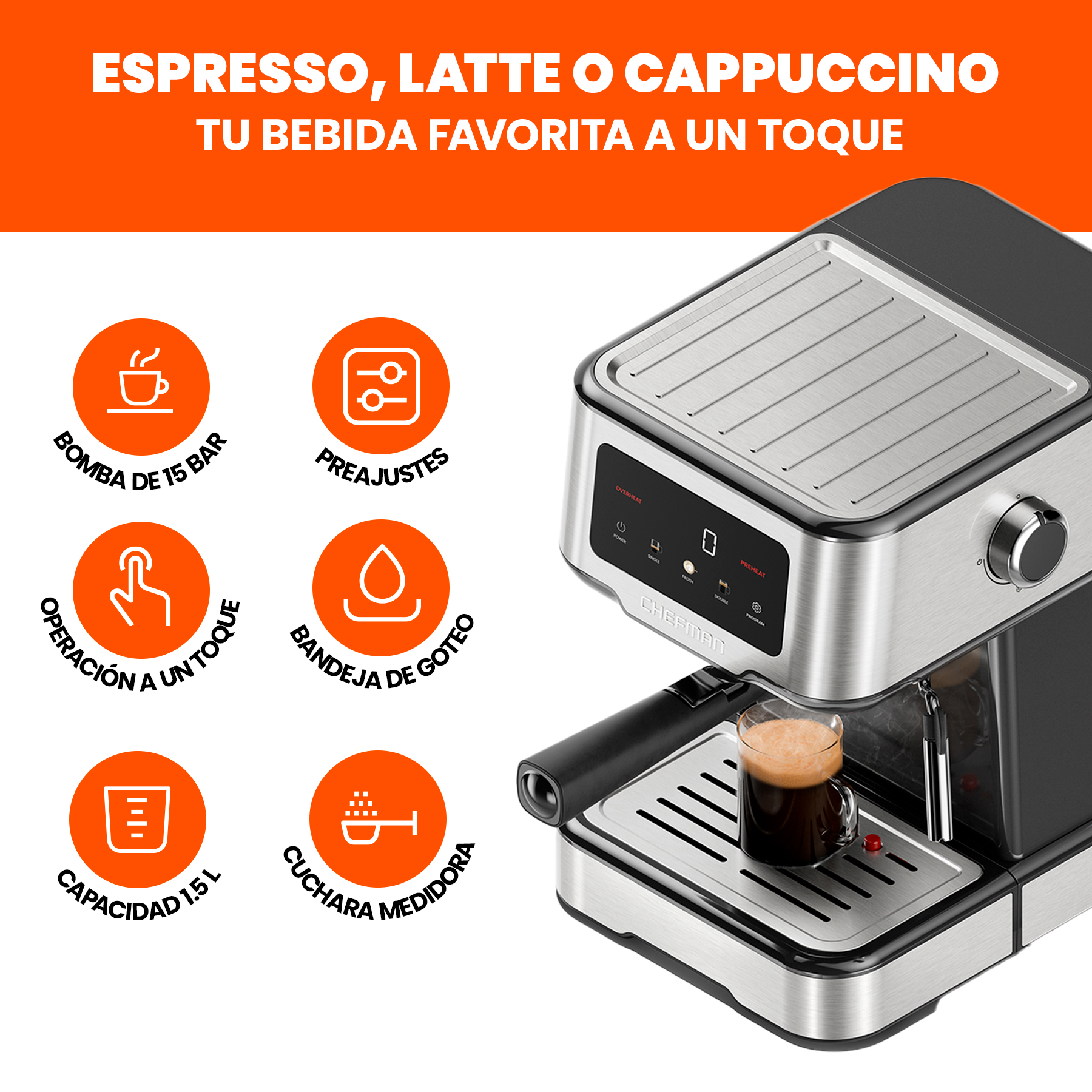 Foto 4 pulgar | Chefman - Máquina De Café Espresso Easy-brew