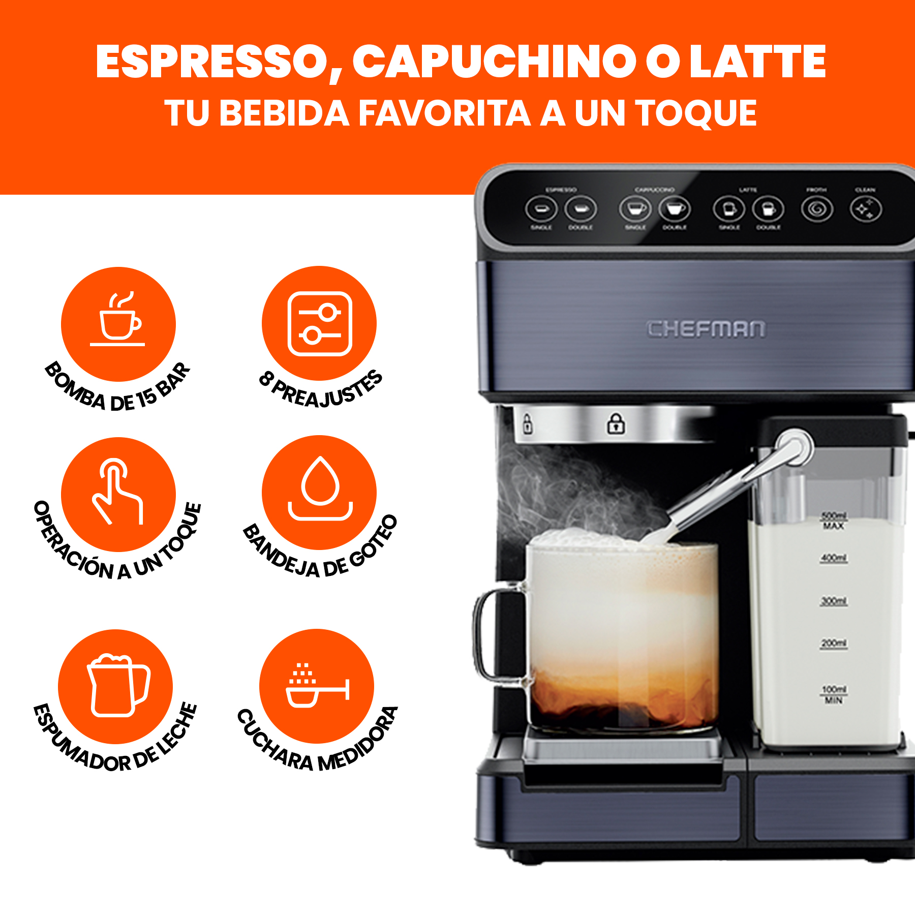 Foto 3 pulgar | Chefman - Cafetera Espresso De 1,8 Litros Con Espumador Color Negro