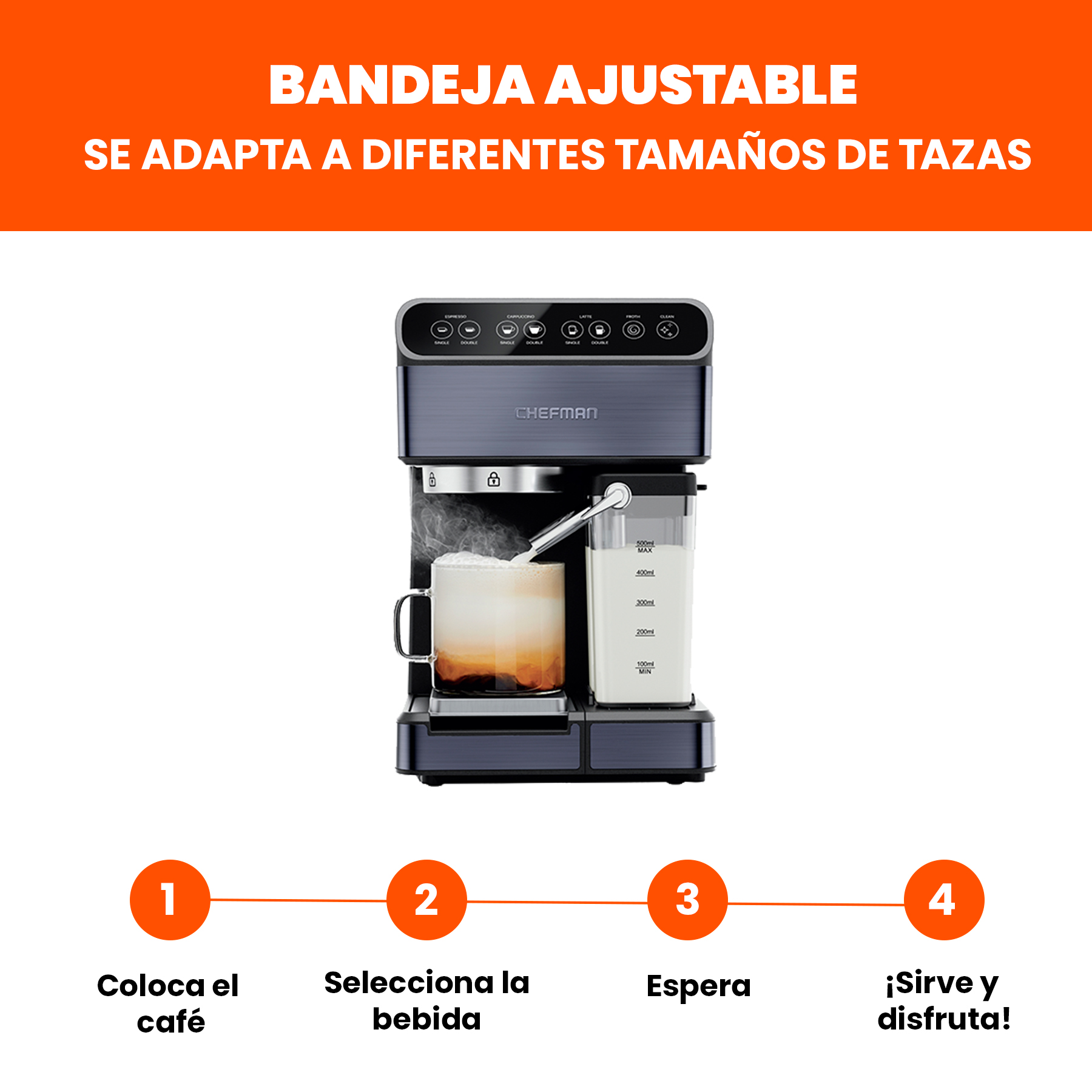 Foto 4 pulgar | Chefman - Cafetera Espresso De 1,8 Litros Con Espumador Color Negro