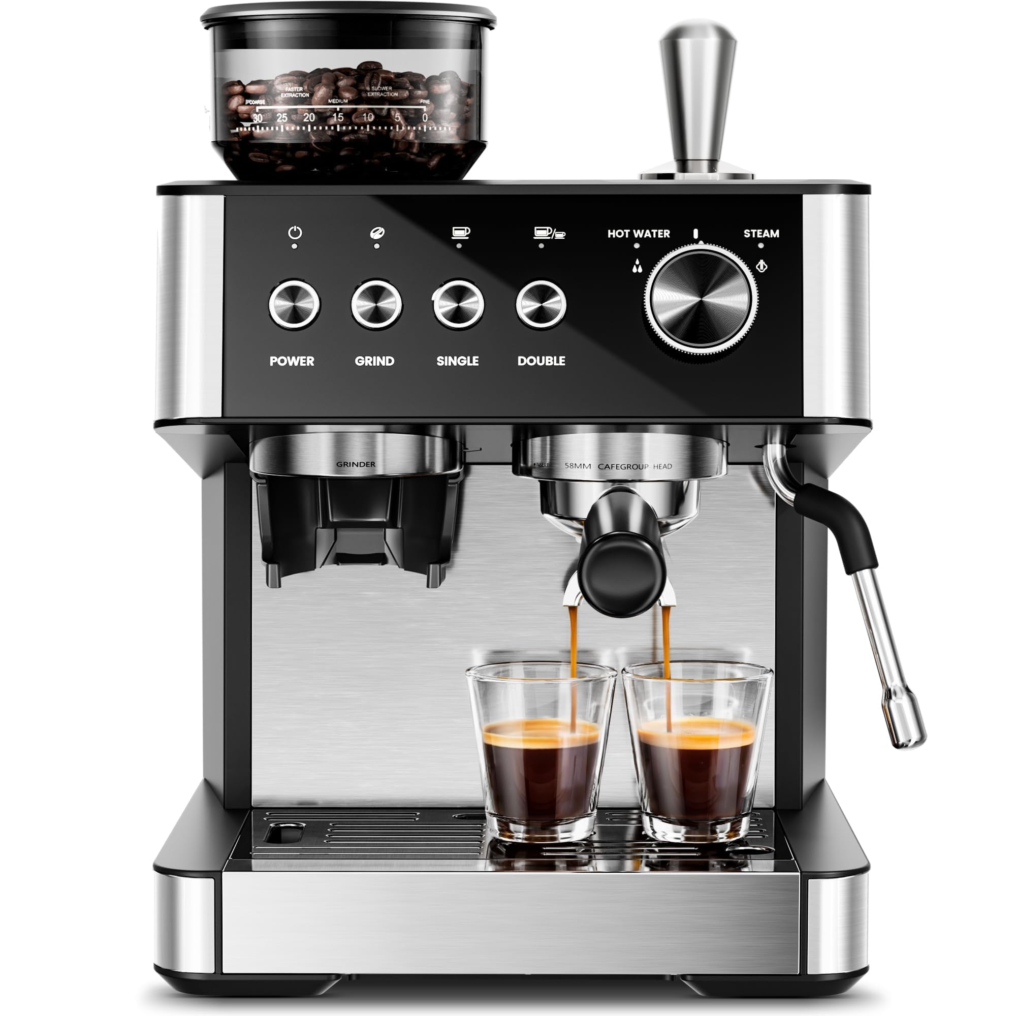 Foto 2 pulgar | Máquina De Café Espresso Kismile De 20 Bares Con Molinillo, Espumador De Leche, Color Negro - Venta Internacional.