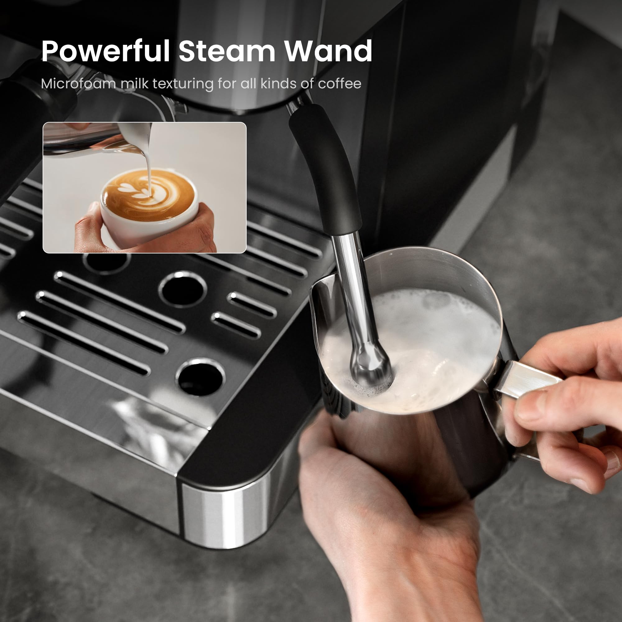 Foto 6 pulgar | Máquina De Café Espresso Kismile De 20 Bares Con Molinillo, Espumador De Leche, Color Negro - Venta Internacional.