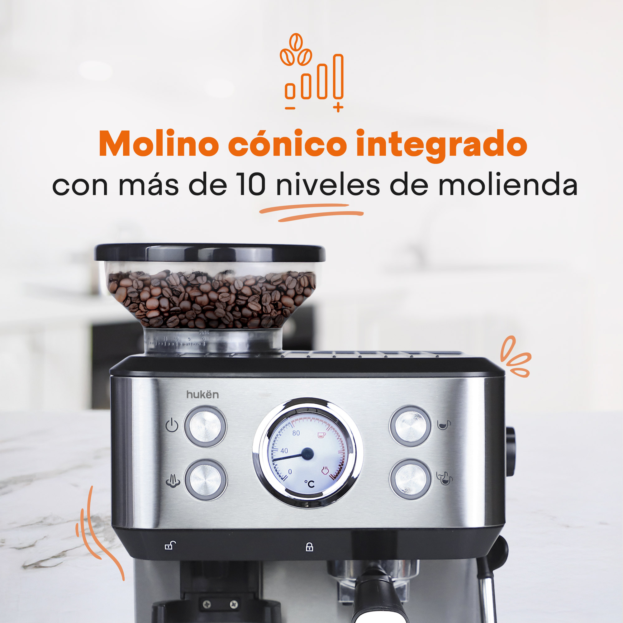 Foto 4 pulgar | Máquina De Espresso Con Molino Barista-pro Hukën X Masterchef Mk-ecm-gss Negro Con Espumador De Leche
