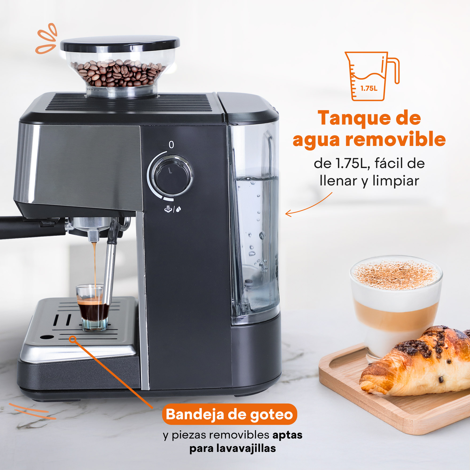 Foto 7 pulgar | Máquina De Espresso Con Molino Barista-pro Hukën X Masterchef Mk-ecm-gss Negro Con Espumador De Leche