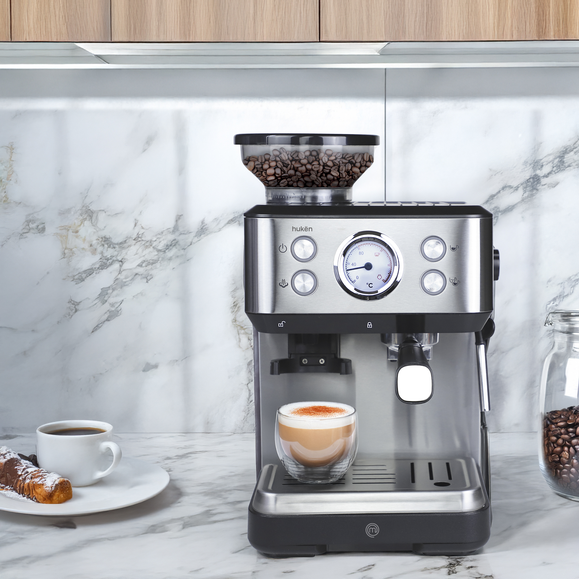 Foto 8 pulgar | Máquina De Espresso Con Molino Barista-pro Hukën X Masterchef Mk-ecm-gss Negro Con Espumador De Leche