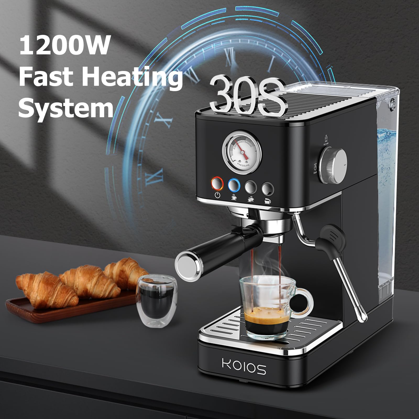 Foto 4 pulgar | Máquina De Café Espresso Koios 20 Bar Con Espumador De Leche Negra - Venta Internacional.