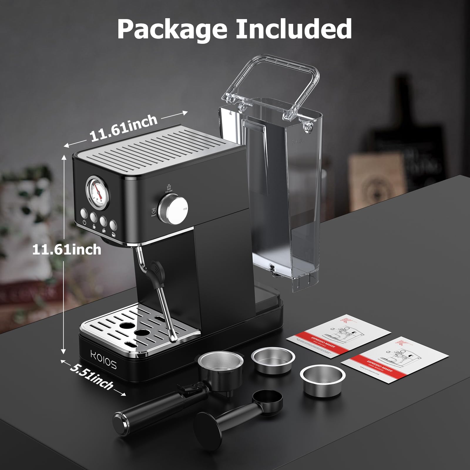 Foto 8 pulgar | Máquina De Café Espresso Koios 20 Bar Con Espumador De Leche Negra - Venta Internacional.