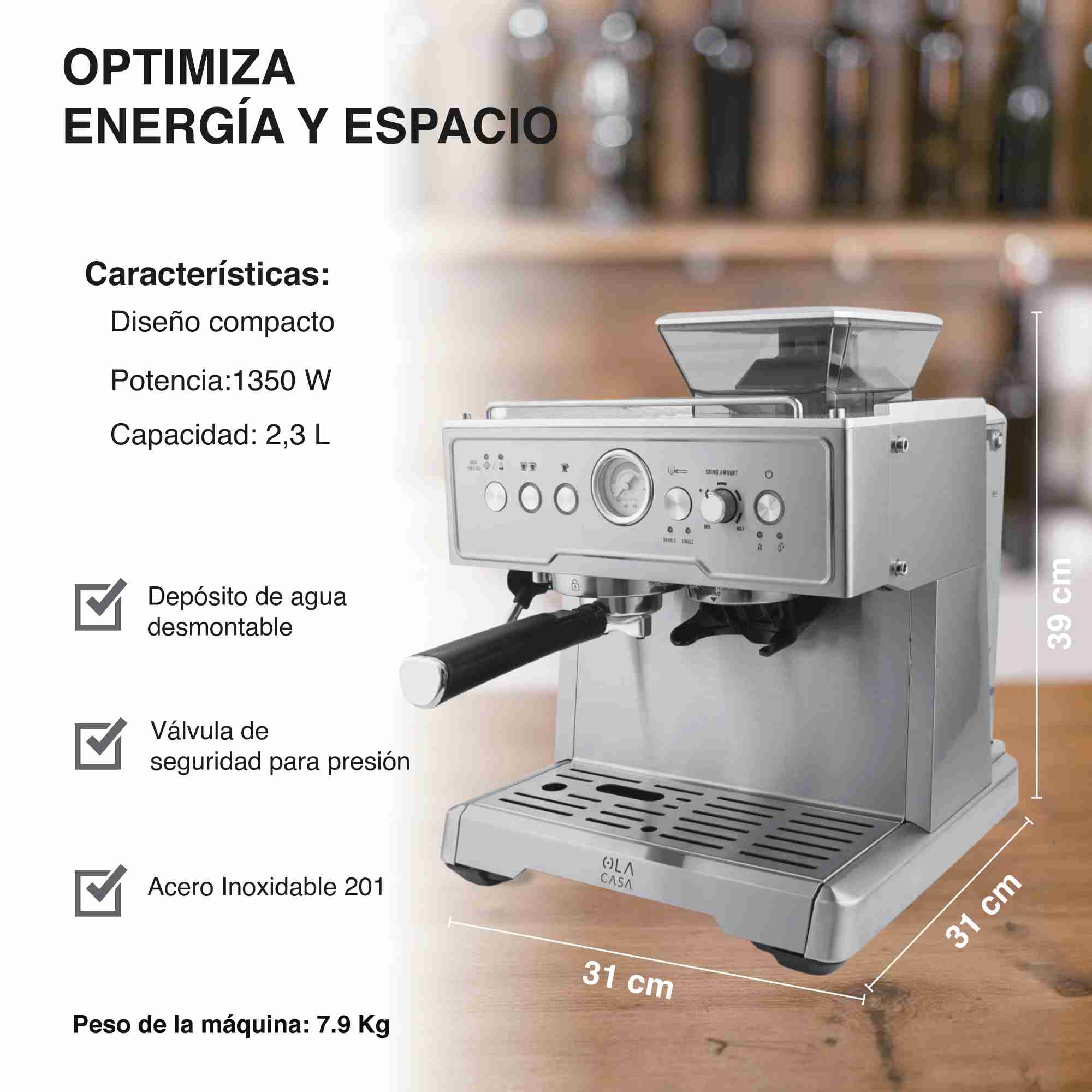 Foto 4 pulgar | Cafetera Espresso Ola Casa Con Molino