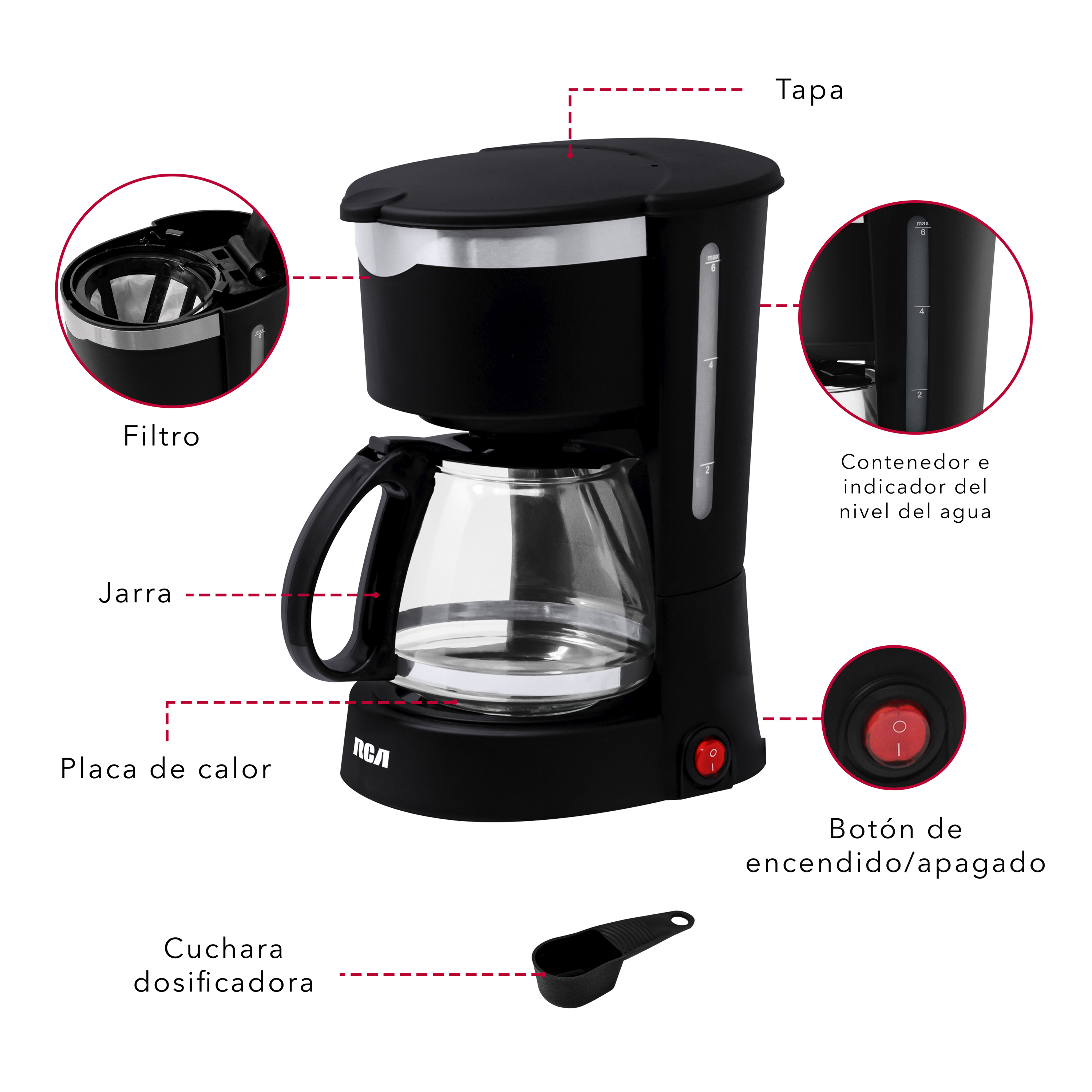 Foto 4 pulgar | Cafetera Eléctrica con Jarra de Cristal RCA RC-CAF1 Negro