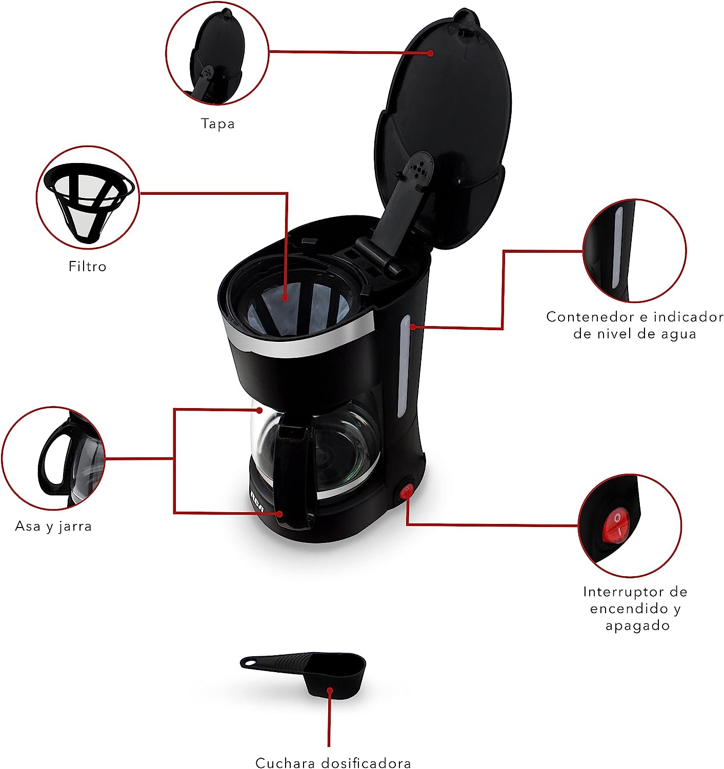 Foto 5 pulgar | Cafetera Eléctrica con Jarra de Cristal RCA RC-CAF1 Negro