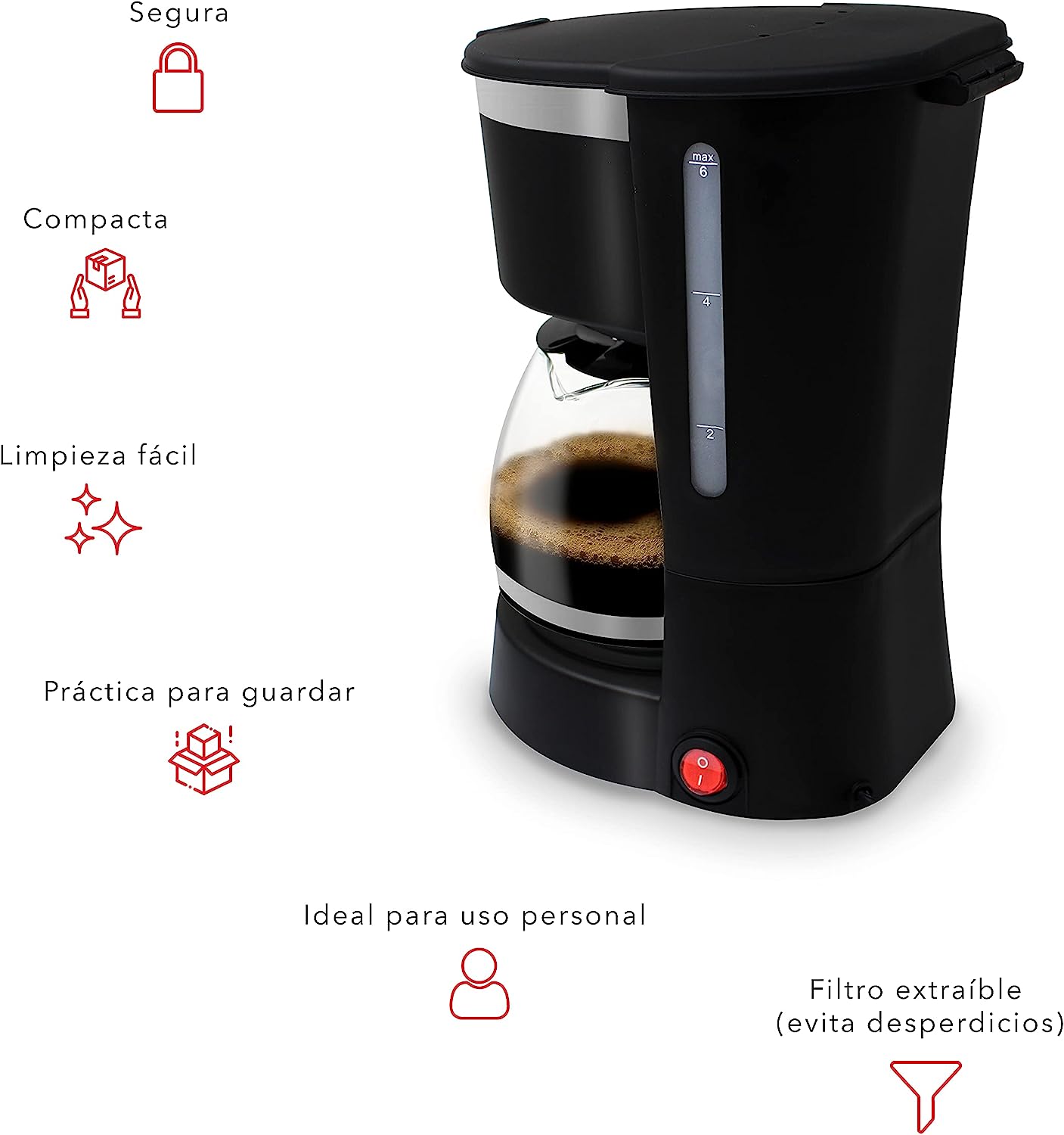 Foto 5 | Cafetera Eléctrica con Jarra de Cristal RCA RC-CAF1 Negro