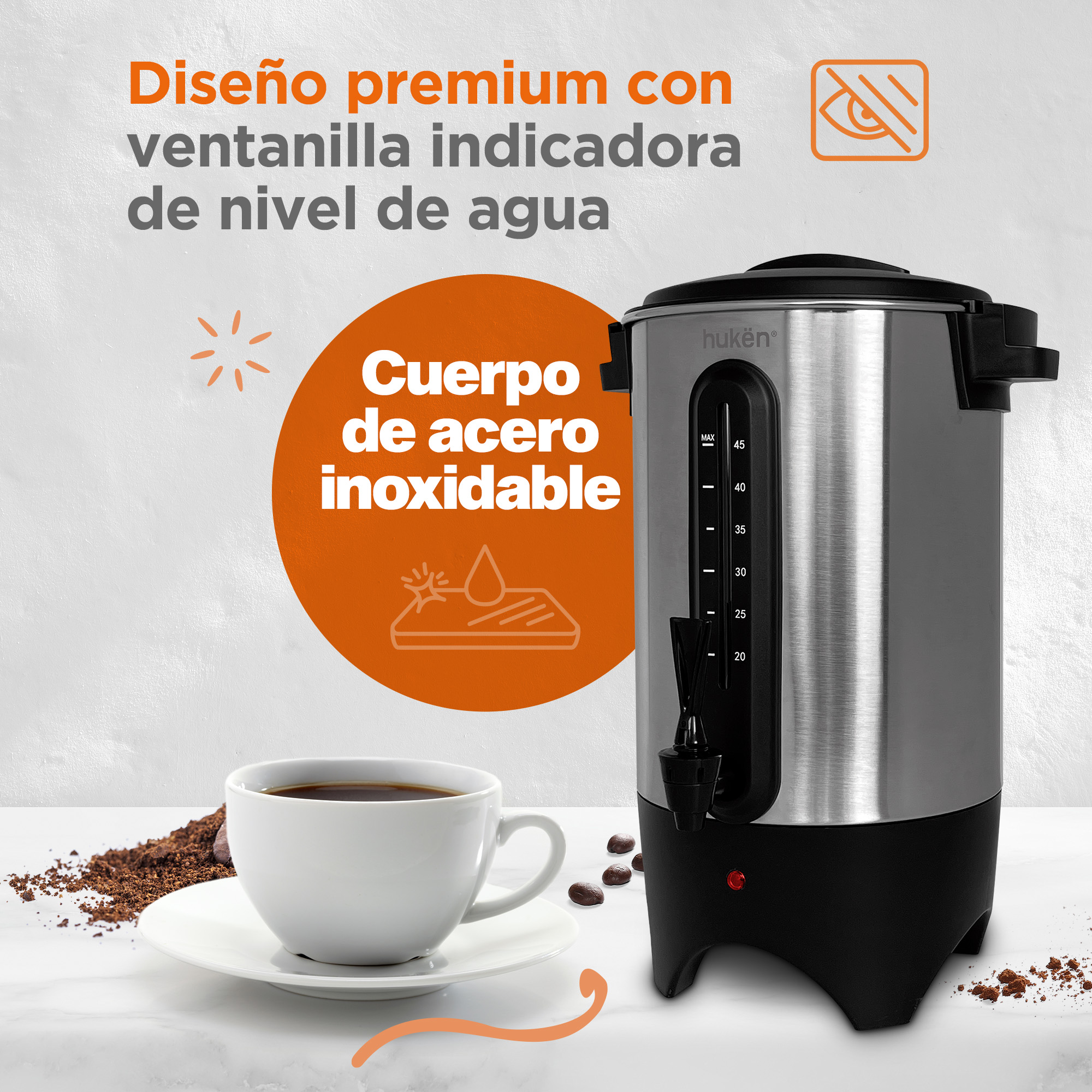 Foto 5 | Cafetera de Urna MasterChef MK-UCM-45 color Plata Percoladora 45 Tazas