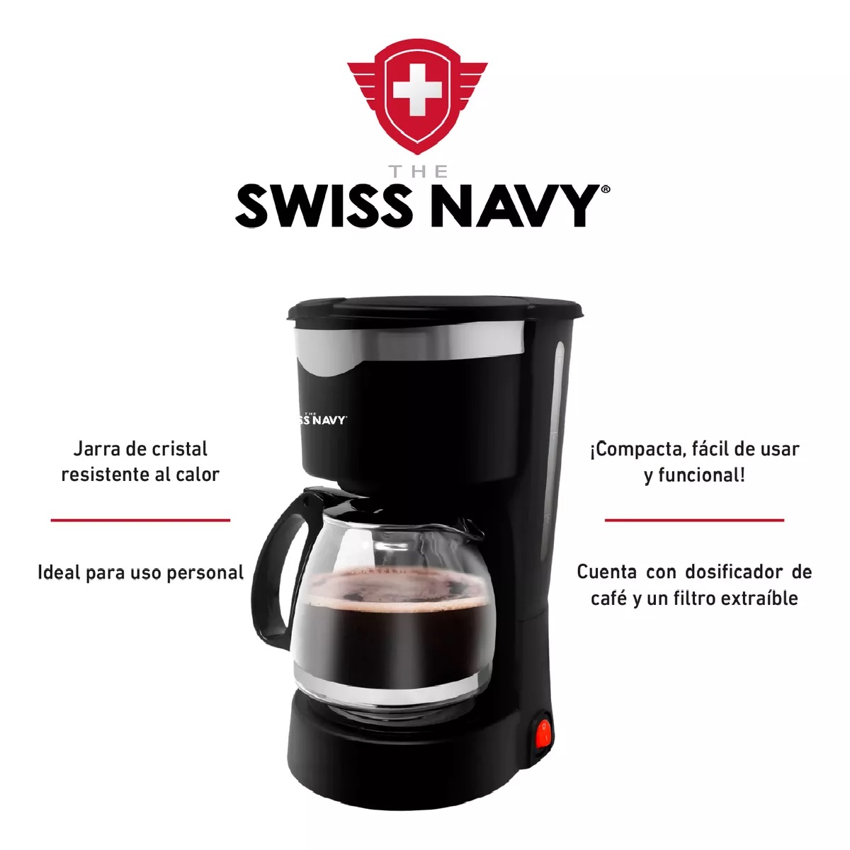 Foto 5 | Cafetera de Goteo Swiss Navy Negra Semiautomática 6 Tazas Filtro Permanente