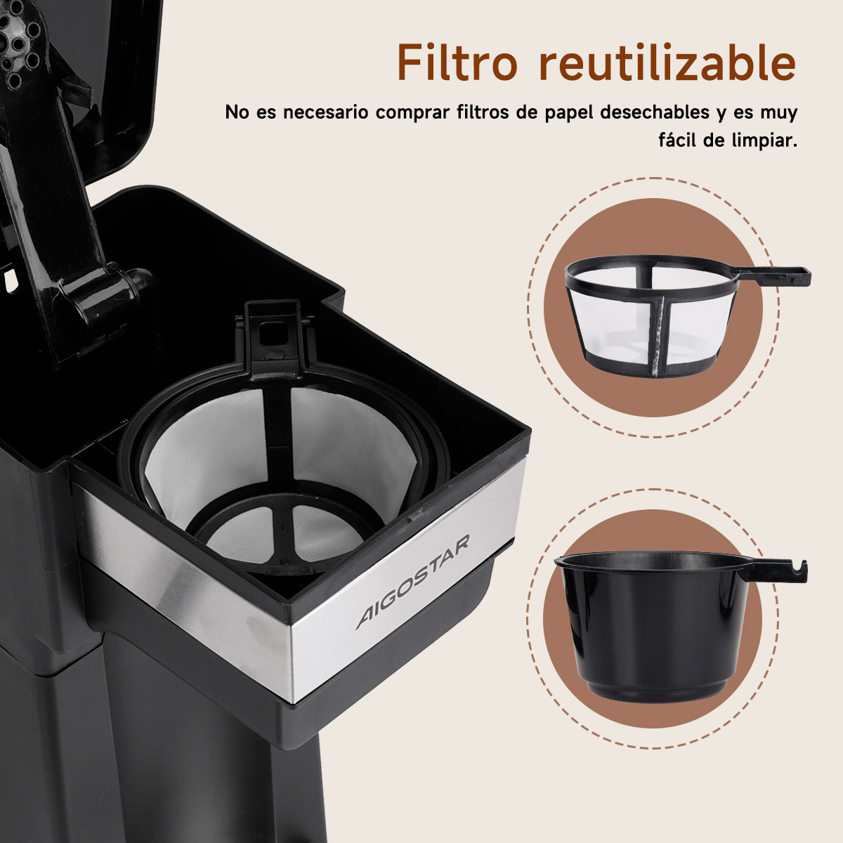 Foto 3 | Cafetera Electrica Portatil 700 W Negro Aigostar
