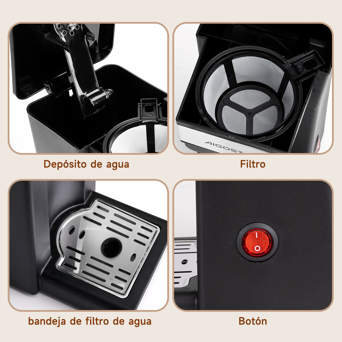 Foto 4 | Cafetera Electrica Portatil 700 W Negro Aigostar