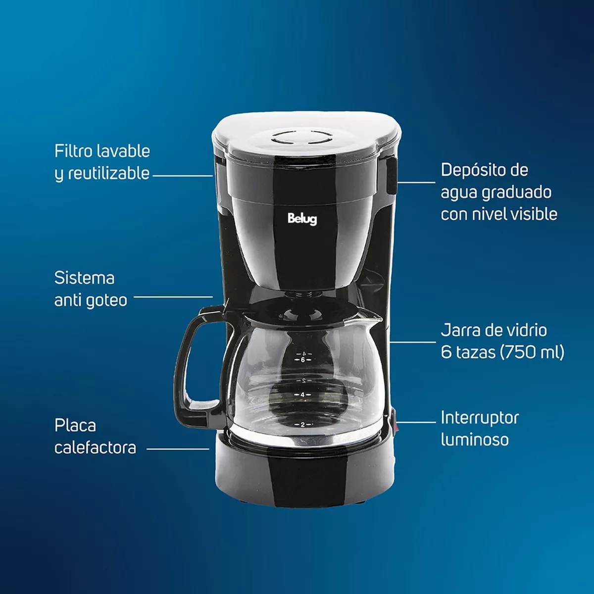 Foto 4 pulgar | Cafetera Belug Semi Automática Negra De Goteo
