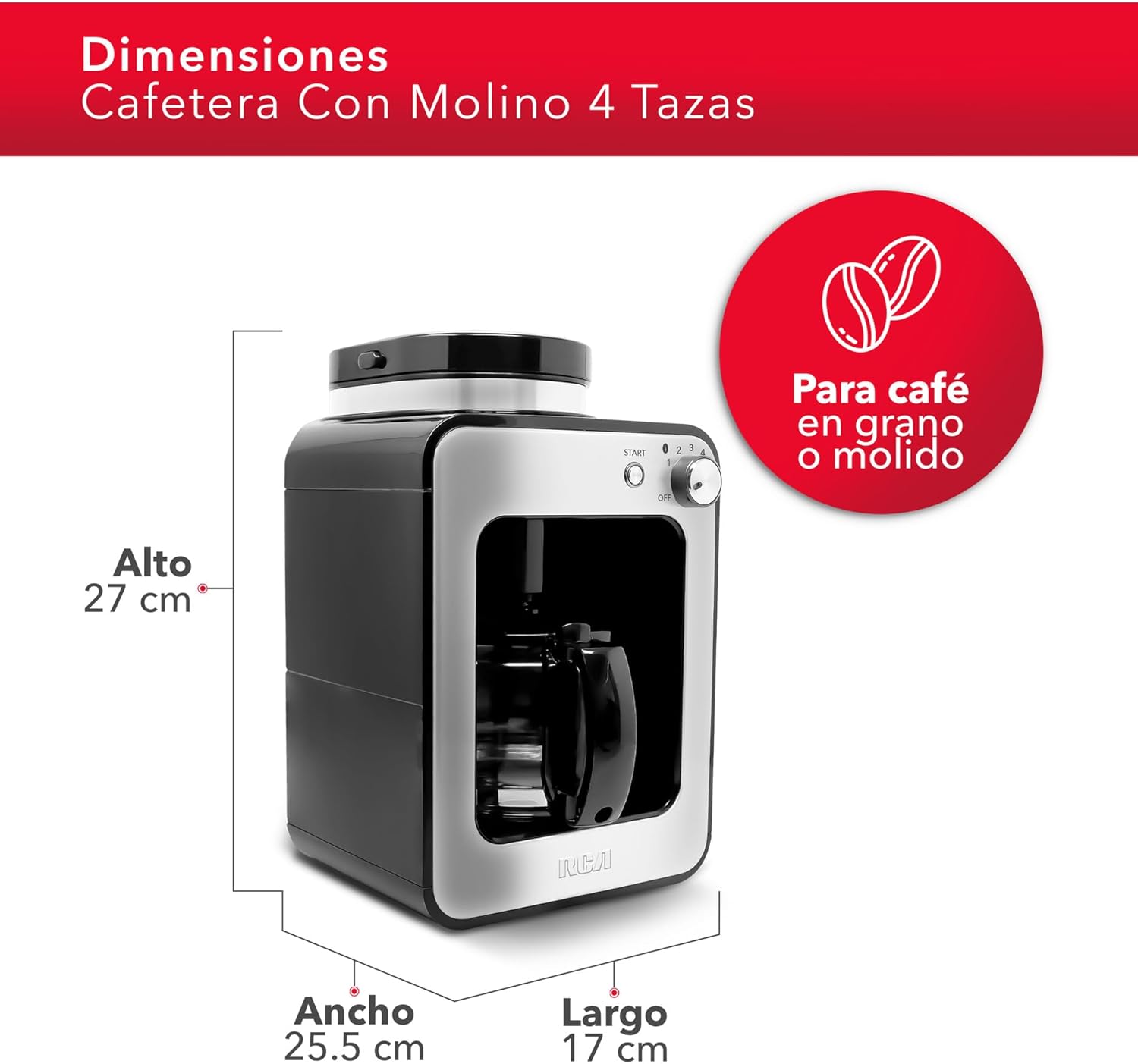 Foto 2 | Cafetera Con Molino 4 Tzas Plato Termico Rca