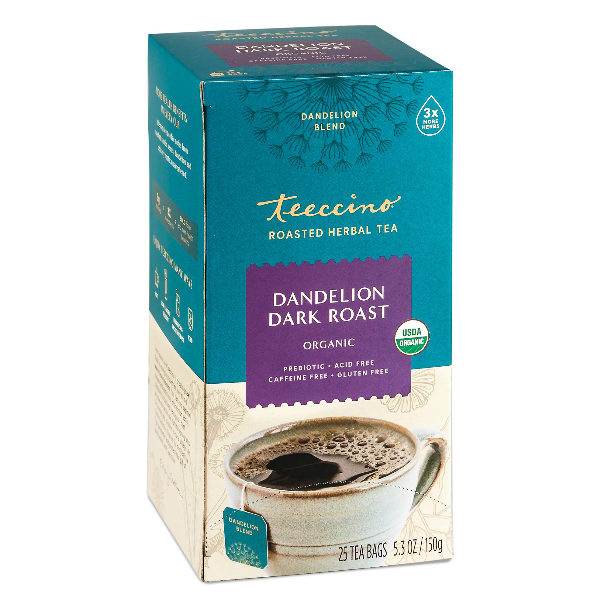 Té De Hierbas Teeccino Dandelion Dark Roast  25 Bolsitas De Té - Venta Internacional.