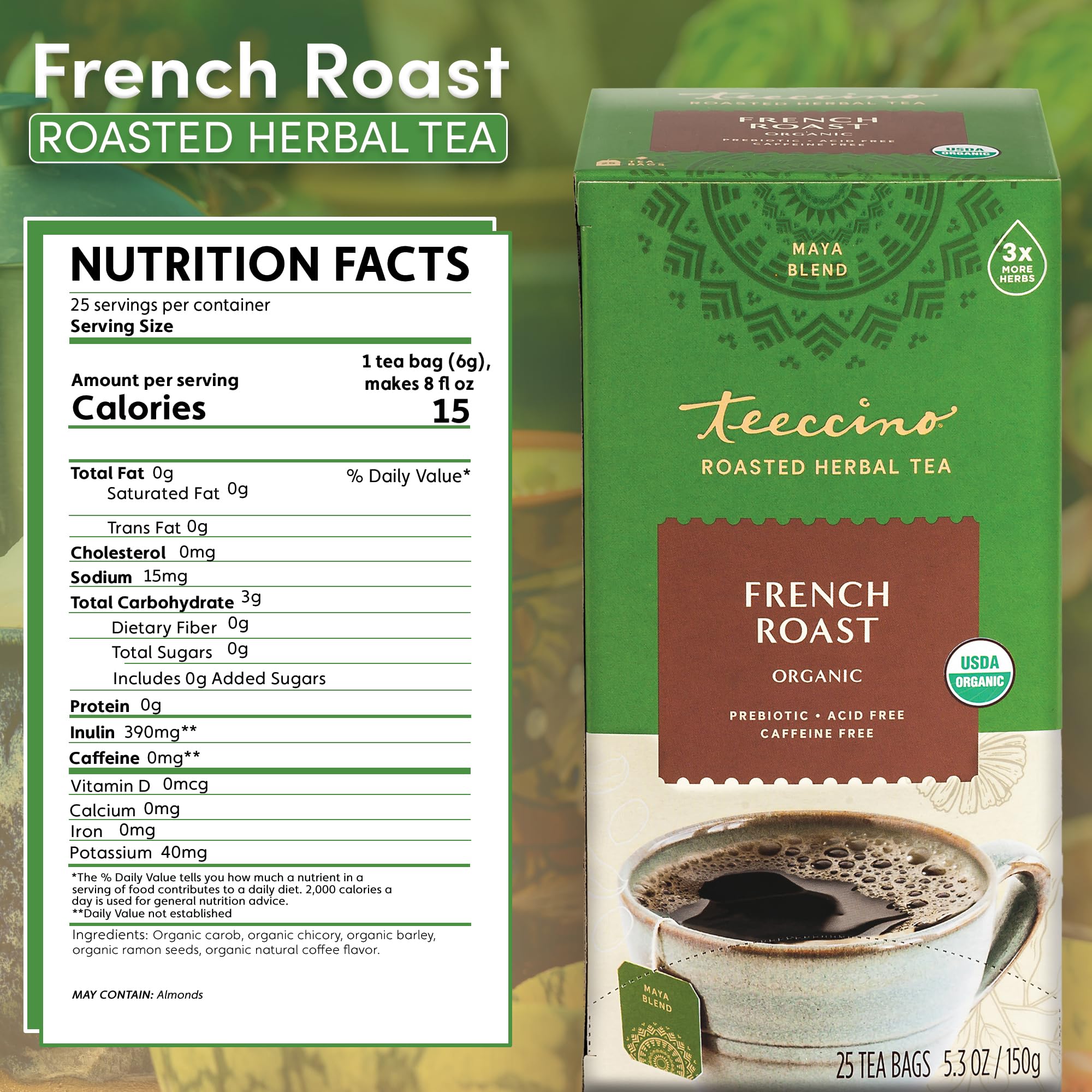 Foto 3 pulgar | Té De Hierbas Teeccino French Roast Sin Cafeína  25 Bolsitas De Té - Venta Internacional.