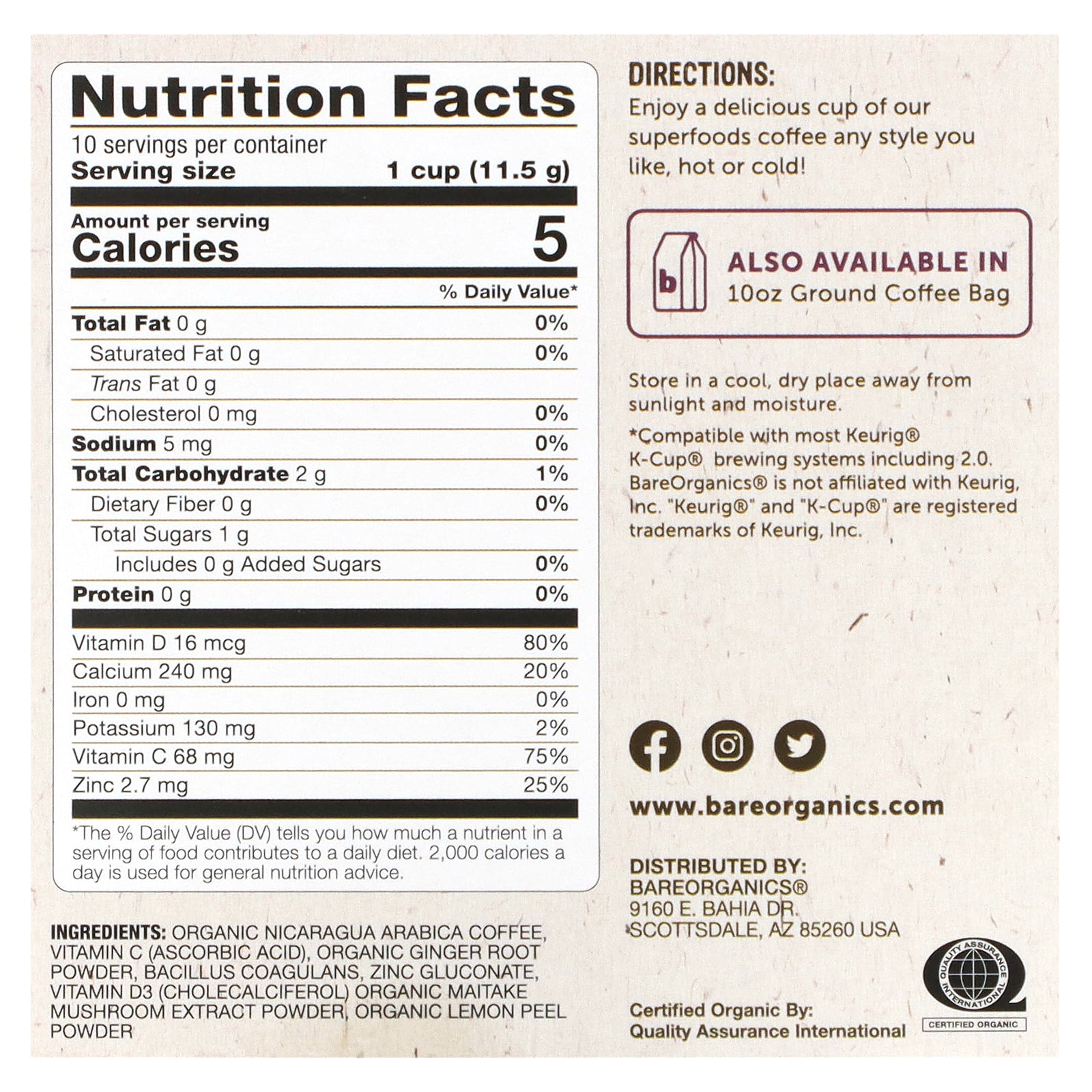 Foto 3 pulgar | Café Bareorganics Daily Defense Dark Roast  10 Tazas  325 Ml - Venta Internacional.
