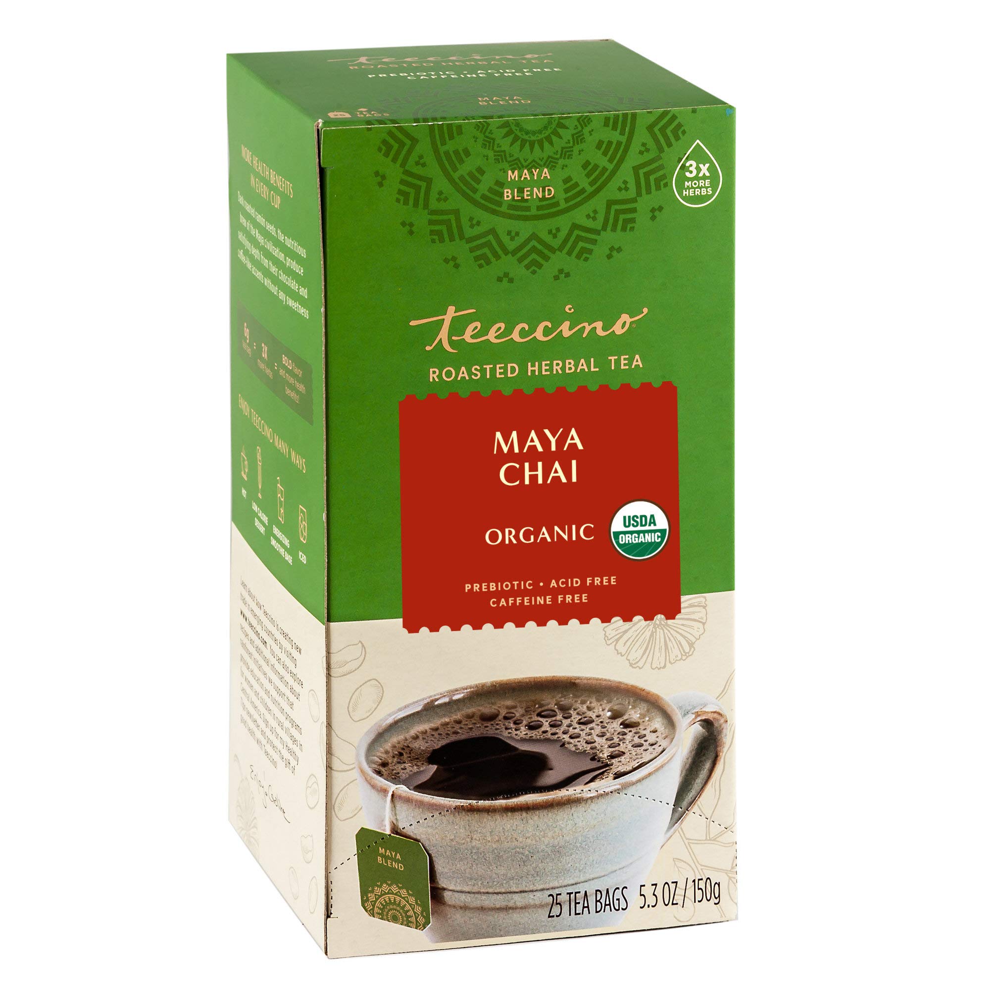Té De Hierbas Teeccino Maya Chai Sin Cafeína  25 Bolsitas De Té - Venta Internacional.
