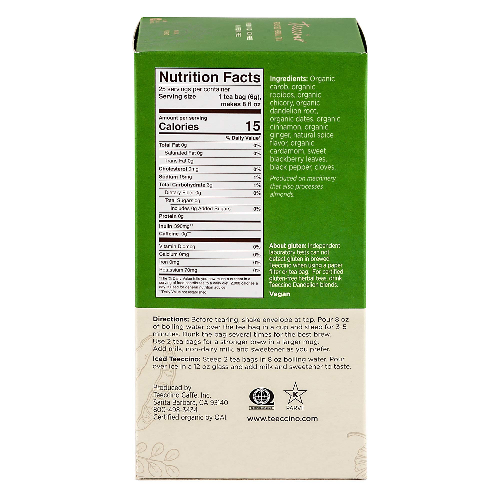 Foto 2 | Té De Hierbas Teeccino Maya Chai Sin Cafeína  25 Bolsitas De Té - Venta Internacional.