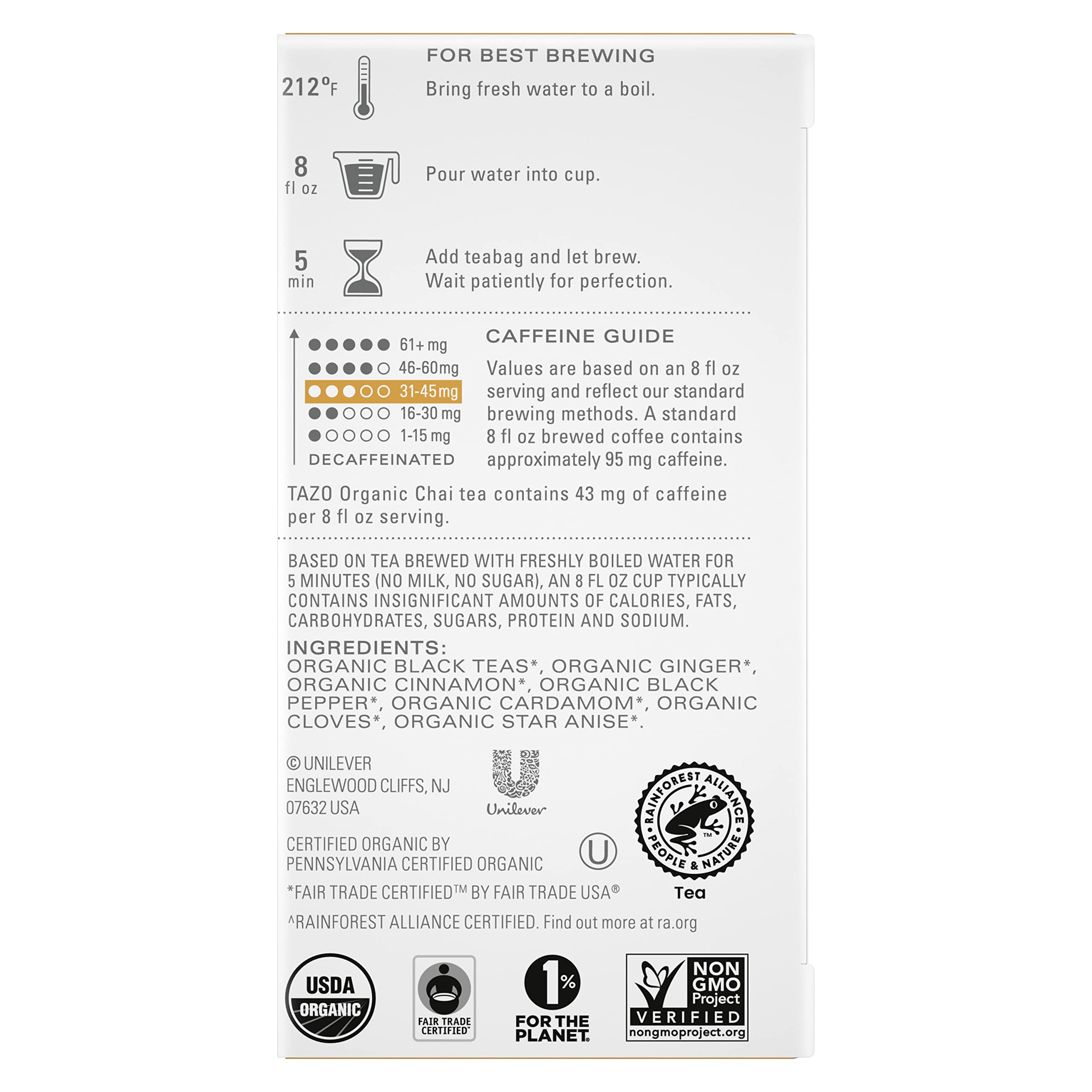 Foto 7 | Tea Tazo  96 Bolsitas De Té Negro Orgánico Chai (16 Unidades X 6) - Venta Internacional.