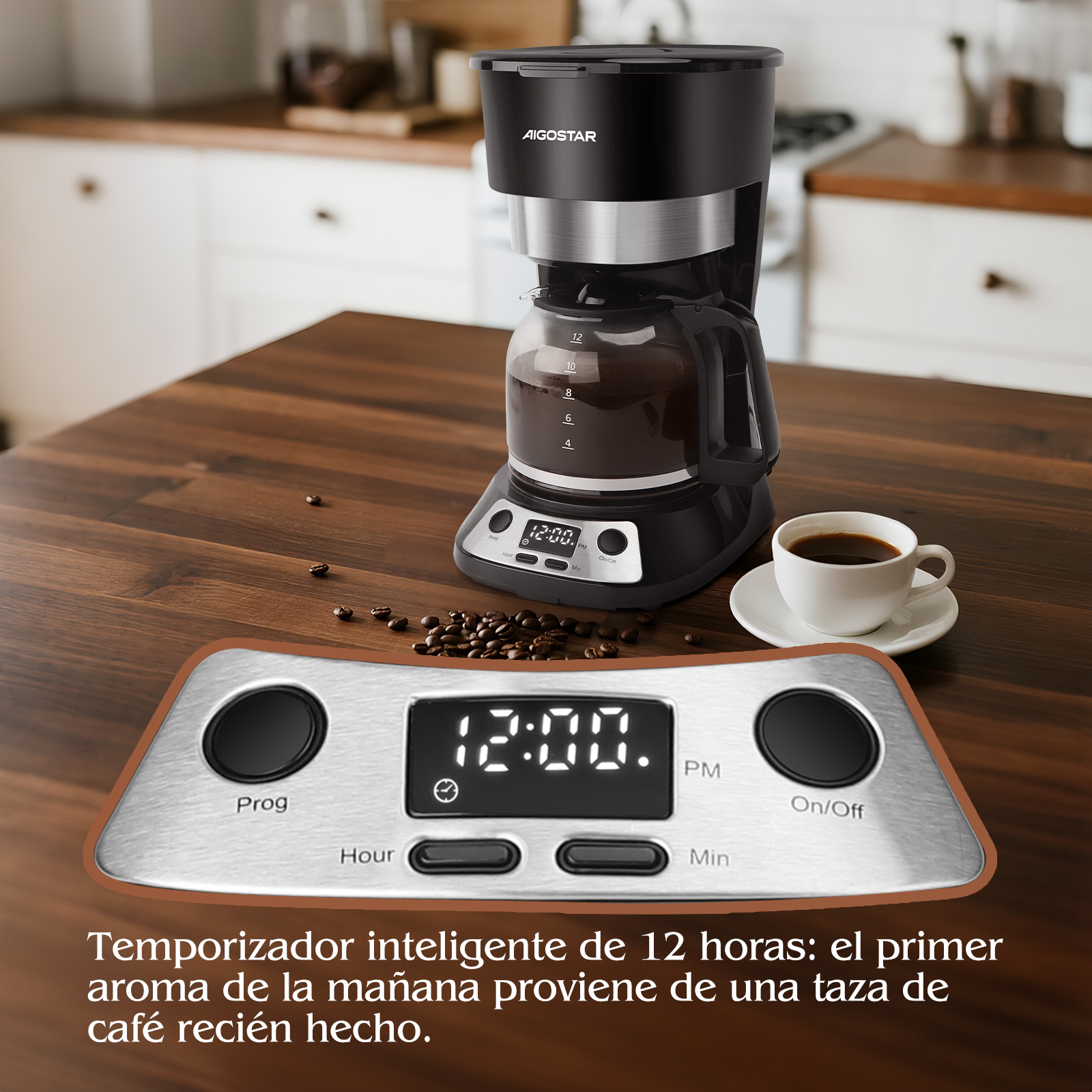 Foto 2 | Cafetera Eléctrica Programable De 12tazas 1.5l 900w Aigostar